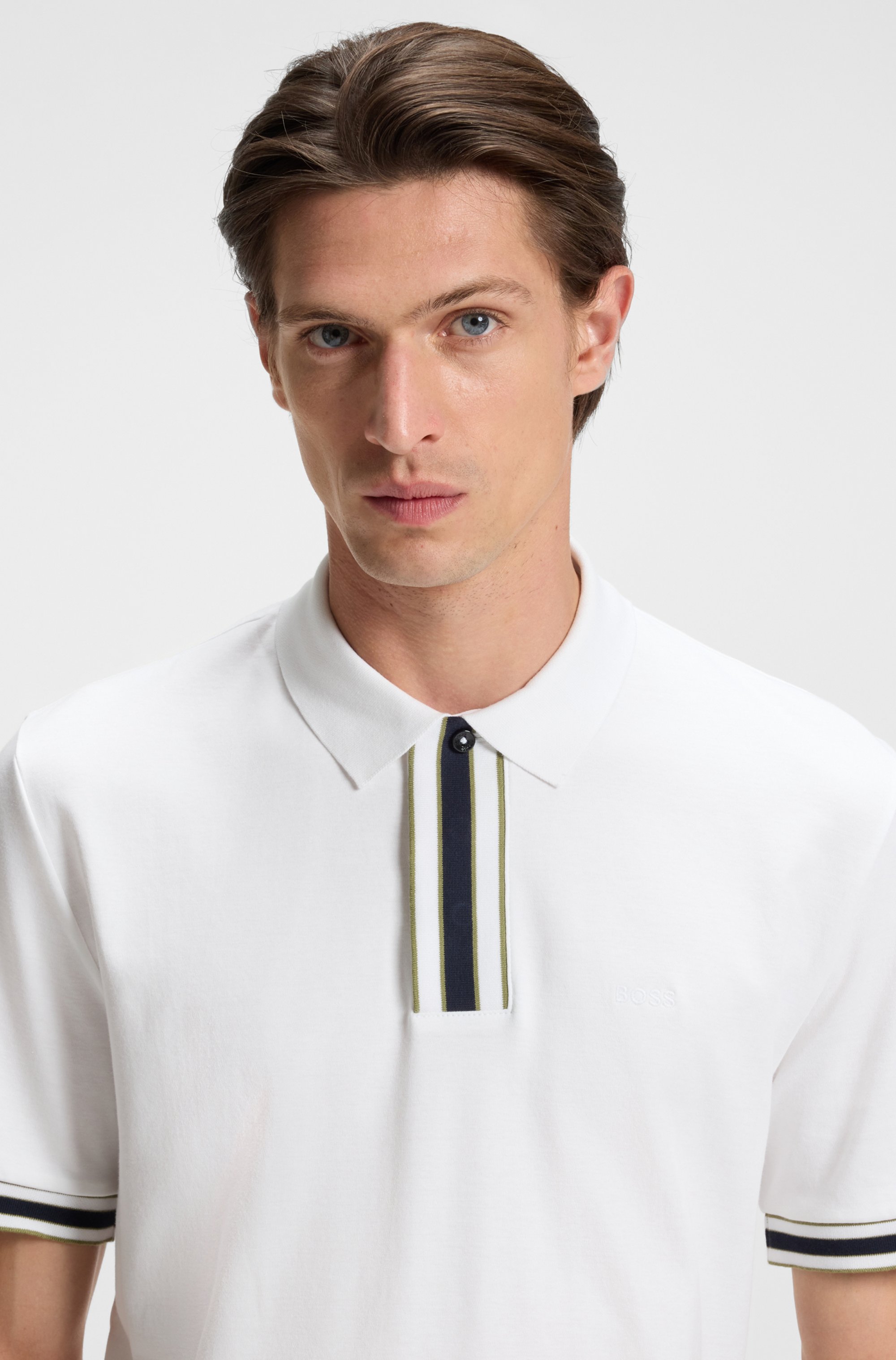 Interlock-cotton polo shirt with contrast tipping