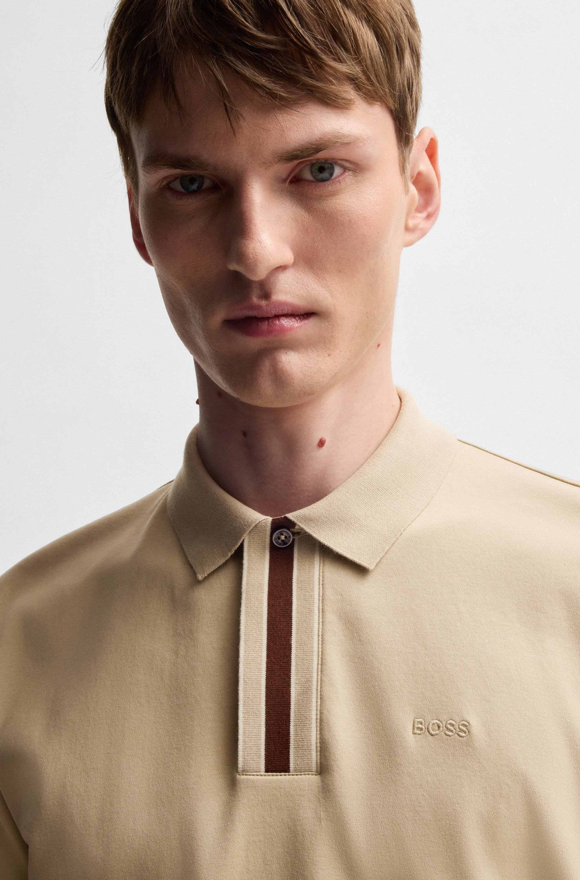 Interlock-cotton polo shirt with contrast tipping
