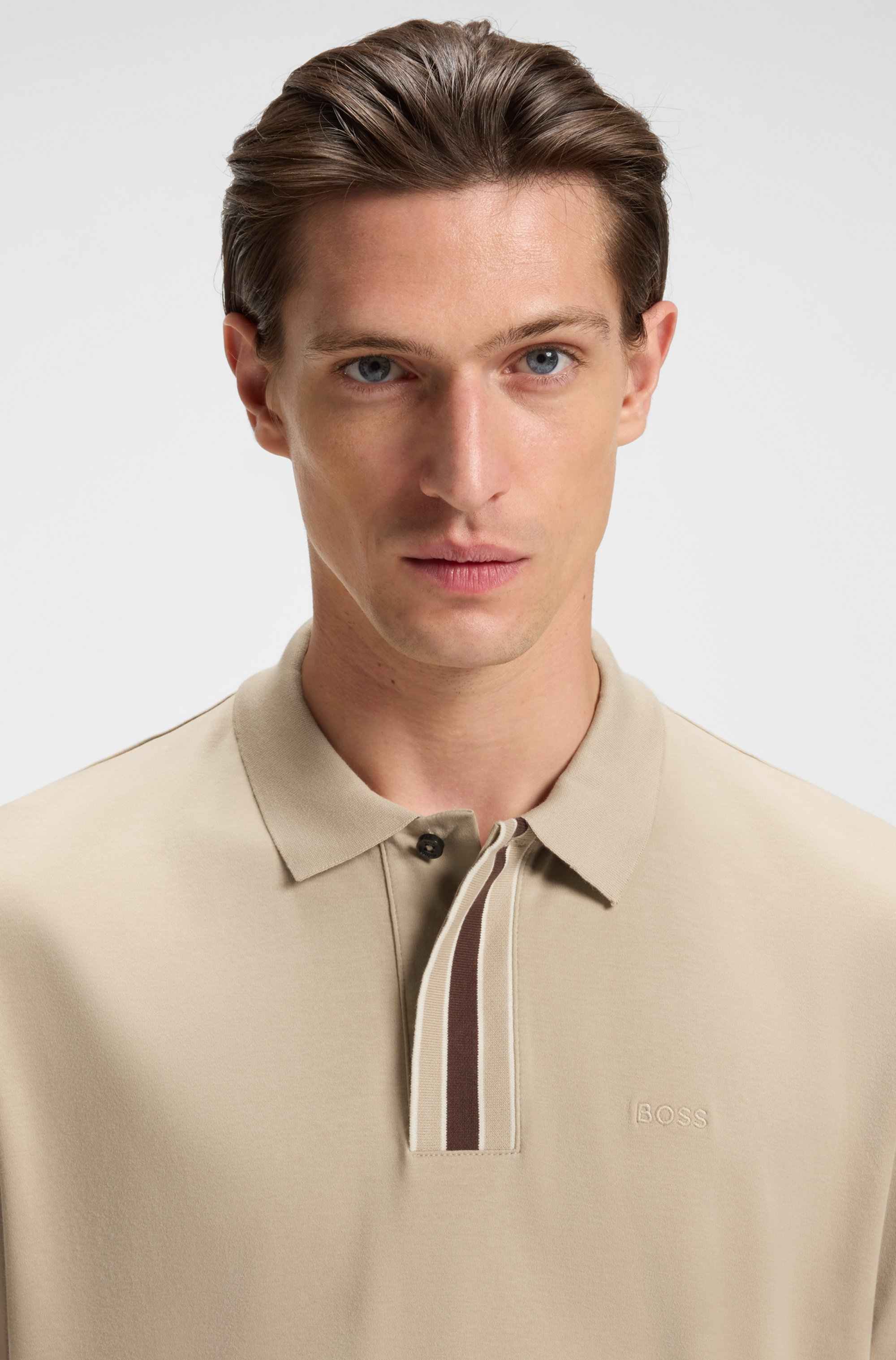 Interlock-cotton polo shirt with contrast tipping