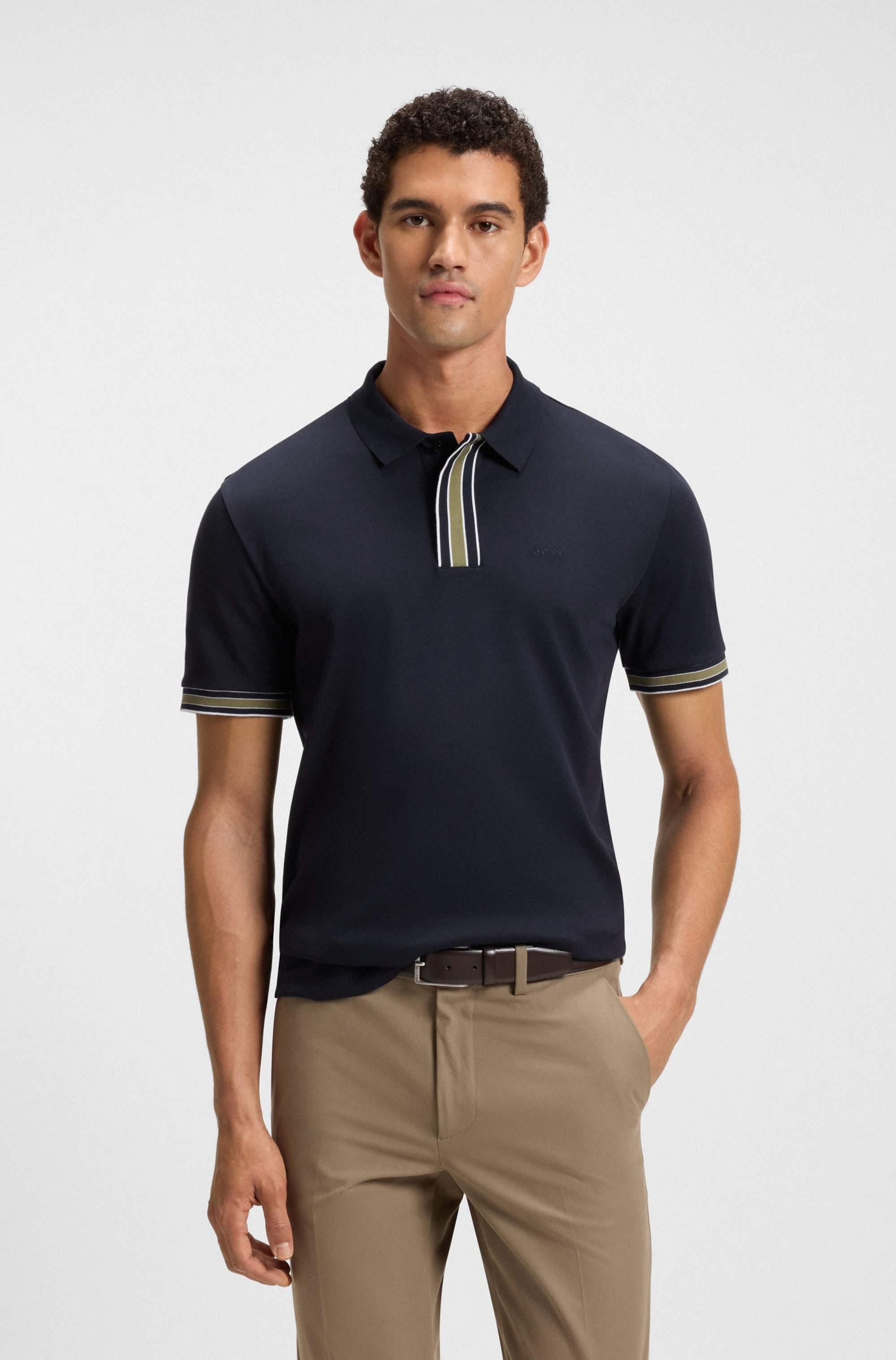 Interlock-cotton polo shirt with contrast tipping