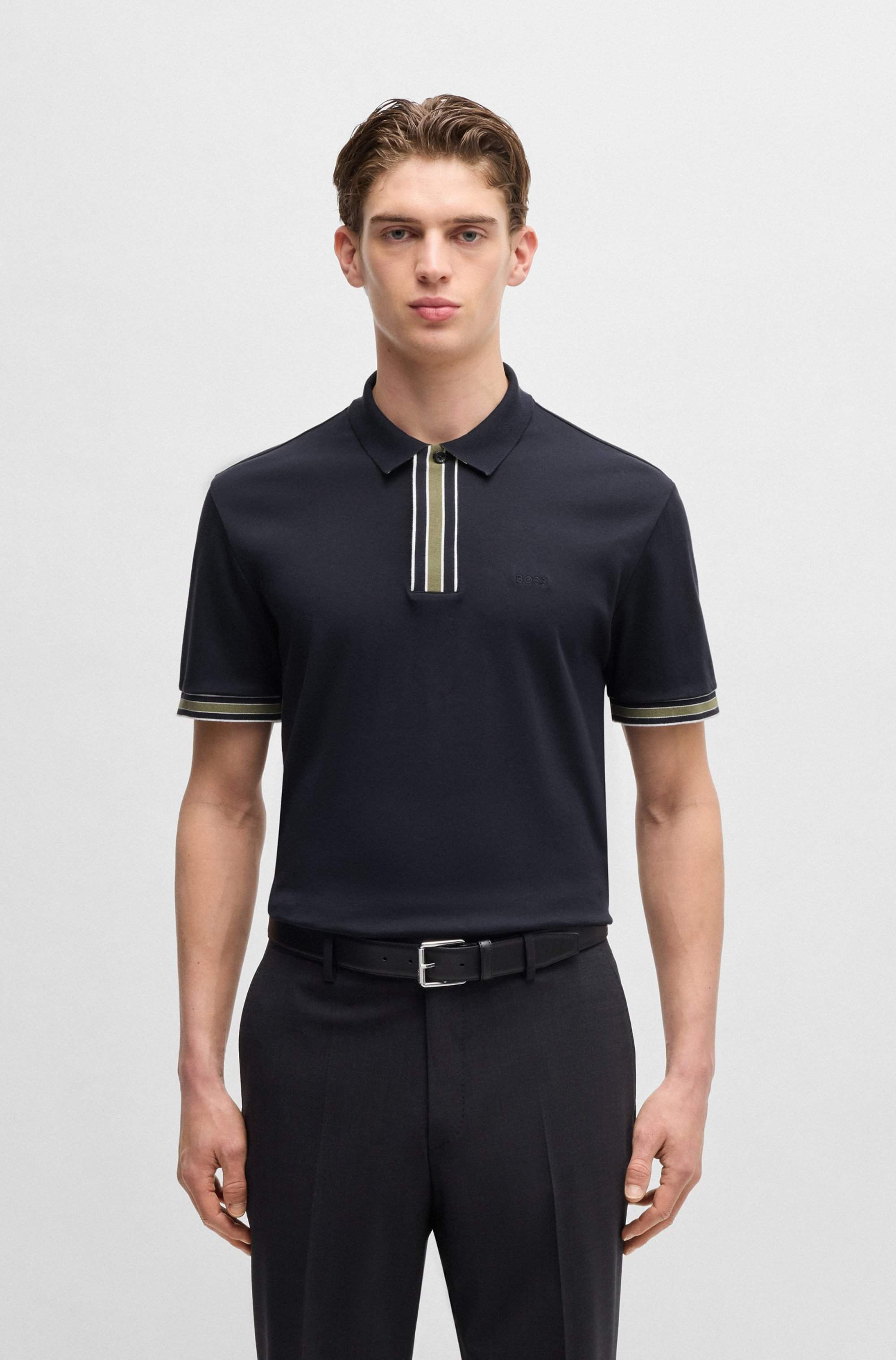 Interlock-cotton polo shirt with contrast tipping