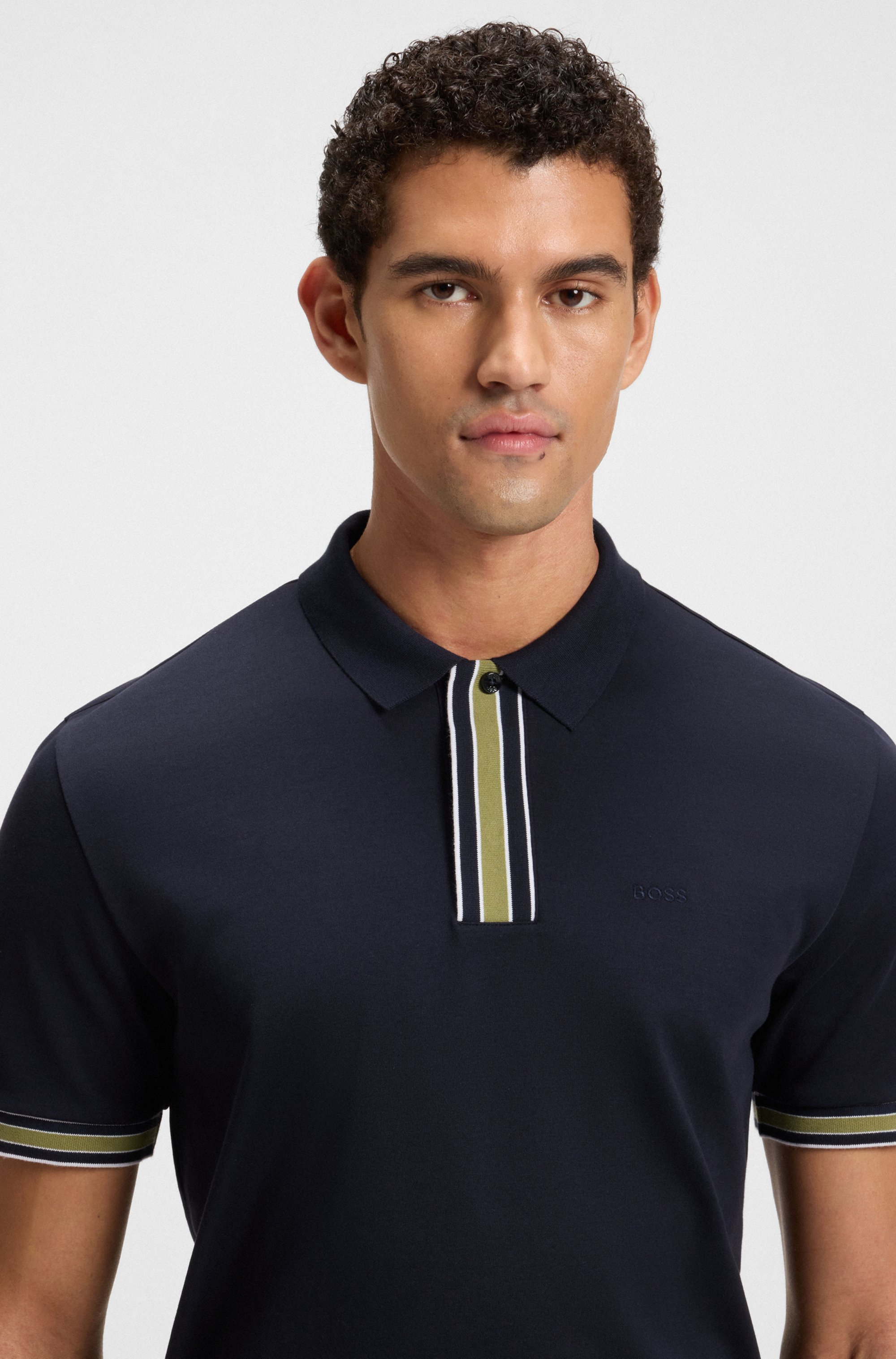 Interlock-cotton polo shirt with contrast tipping