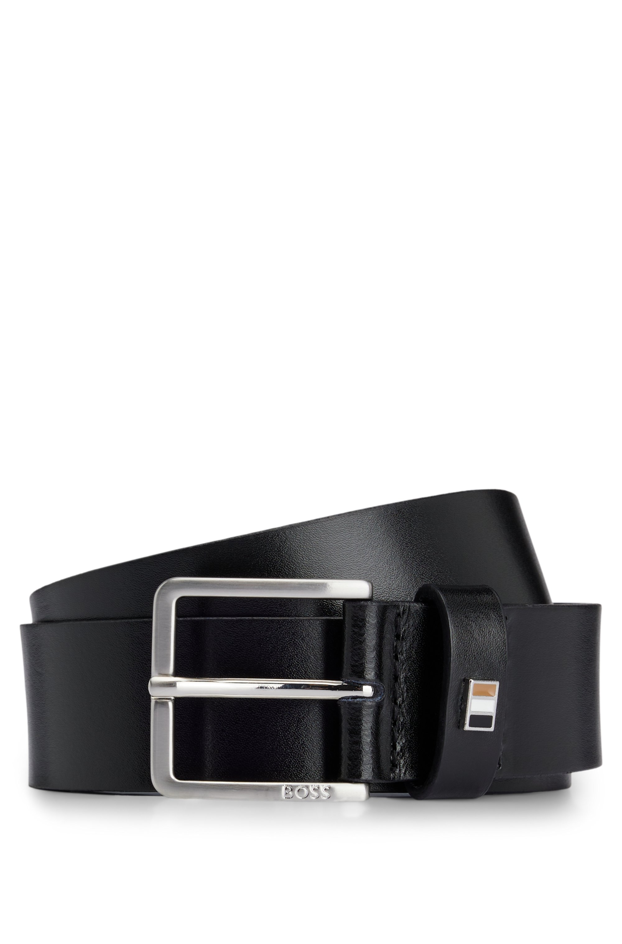 Italian-leather belt with signature-stripe keeper