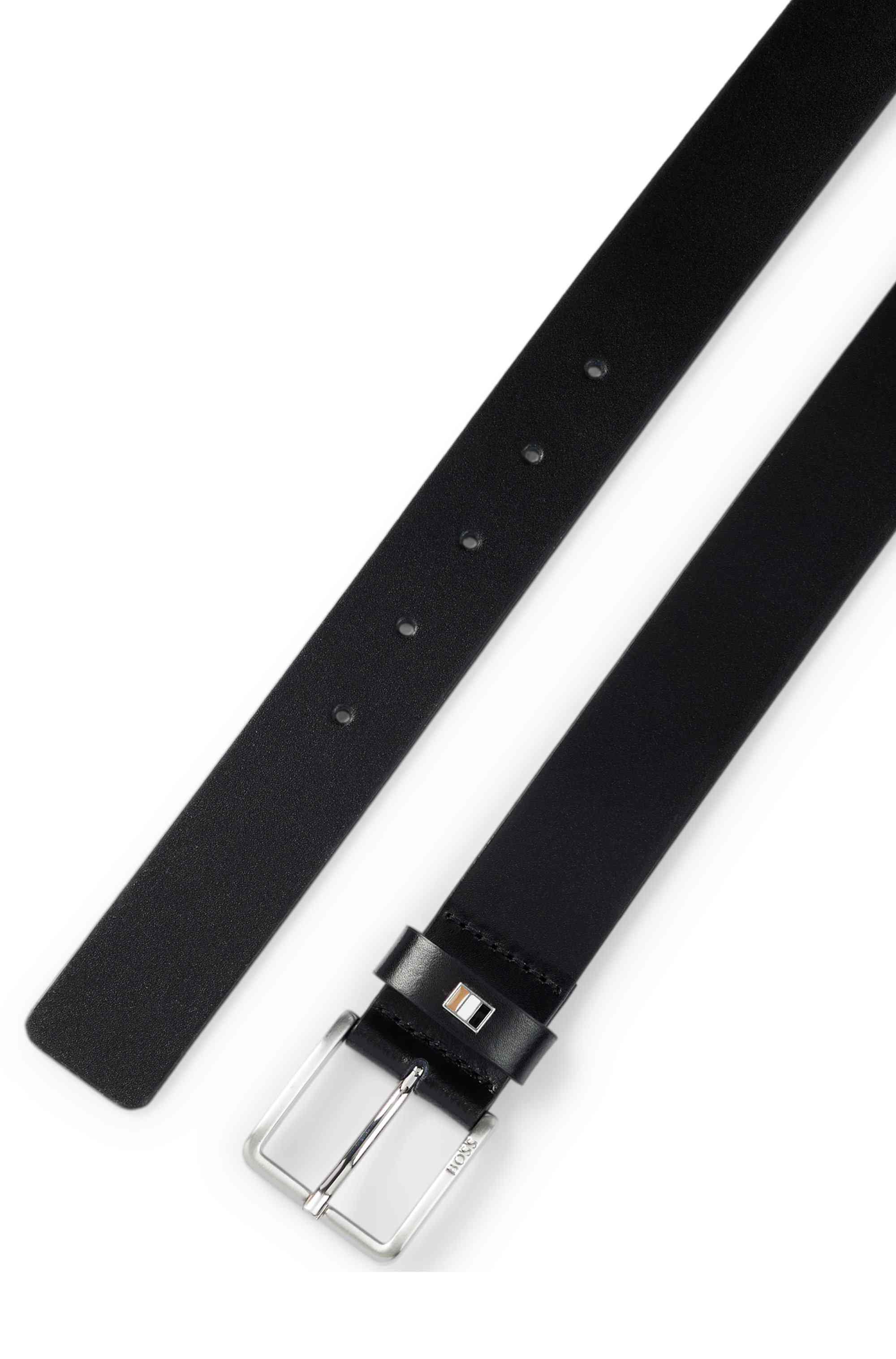 Italian-leather belt with signature-stripe keeper trim