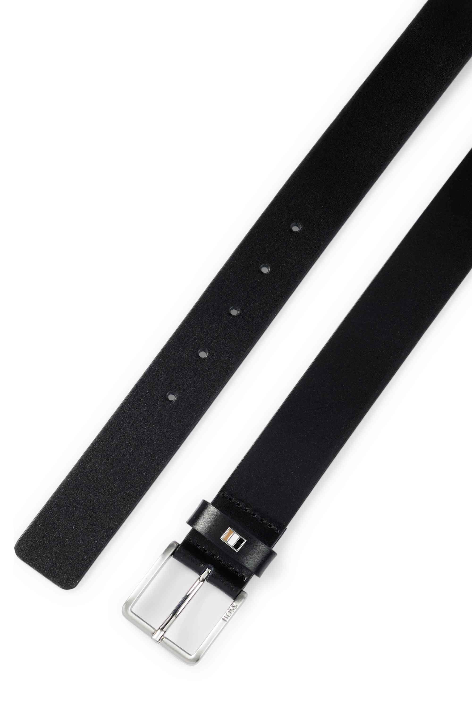 Italian-leather belt with signature-stripe keeper trim