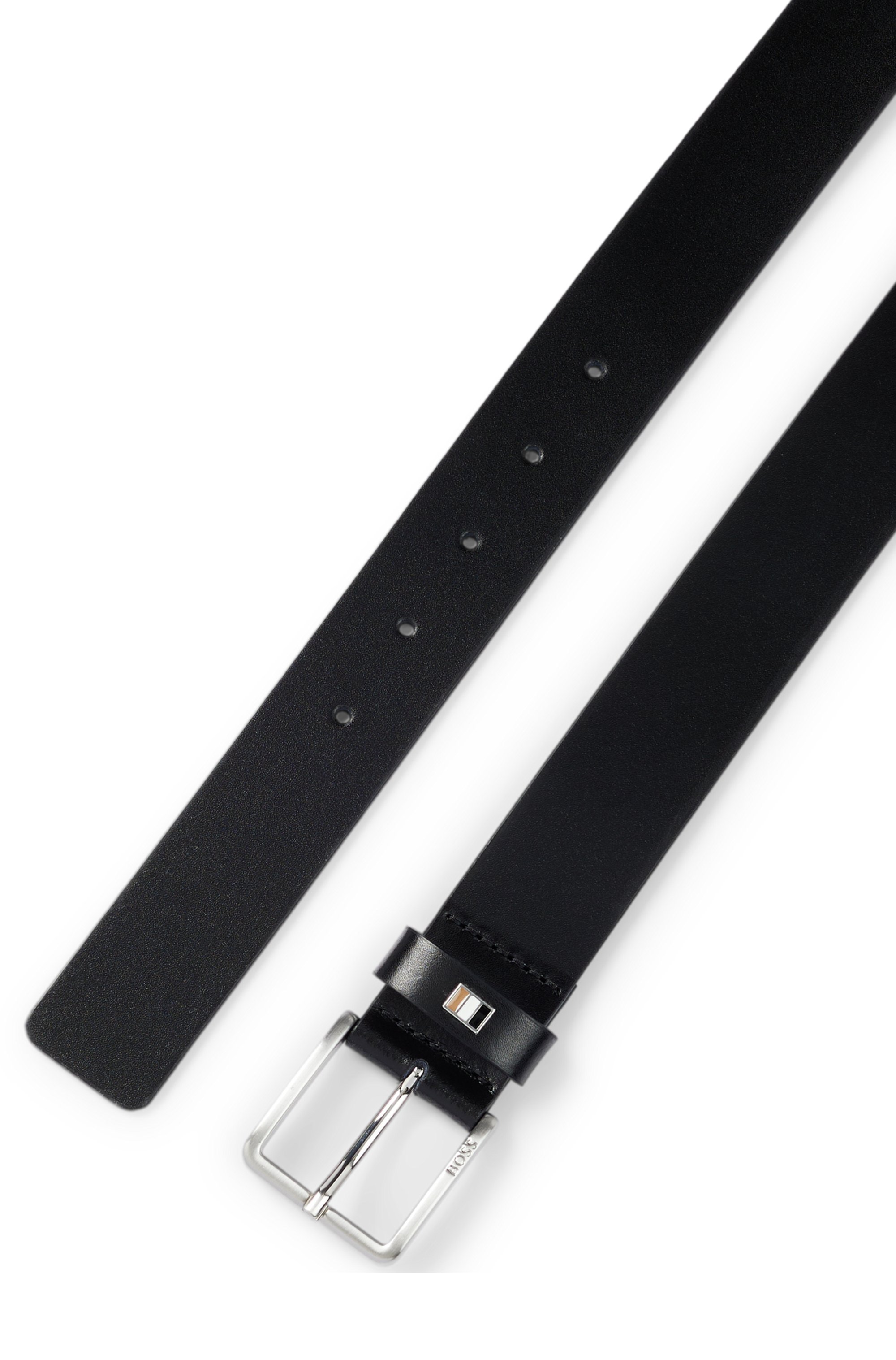 Italian-leather belt with signature-stripe keeper