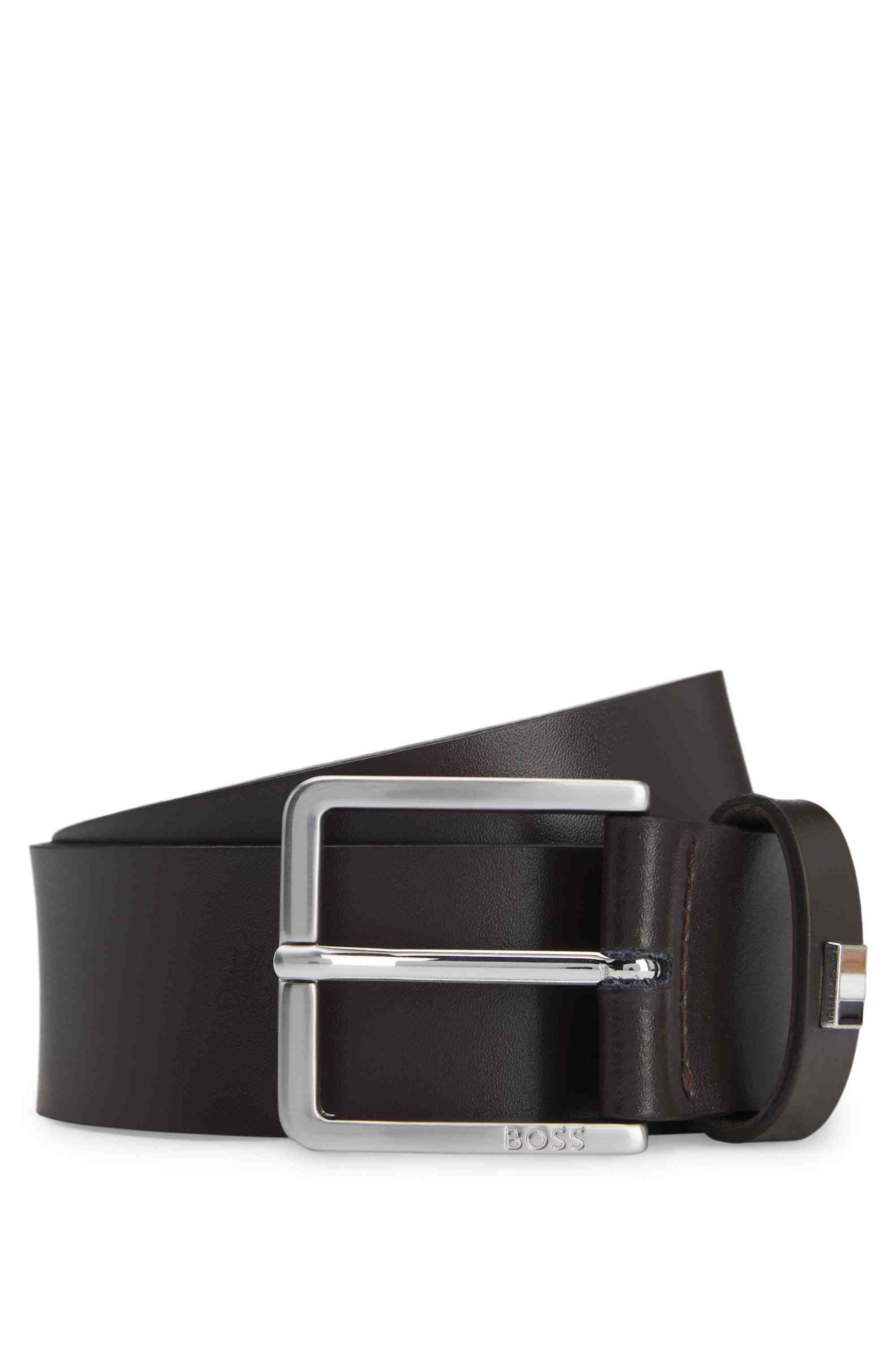 Italian-leather belt with signature-stripe keeper trim