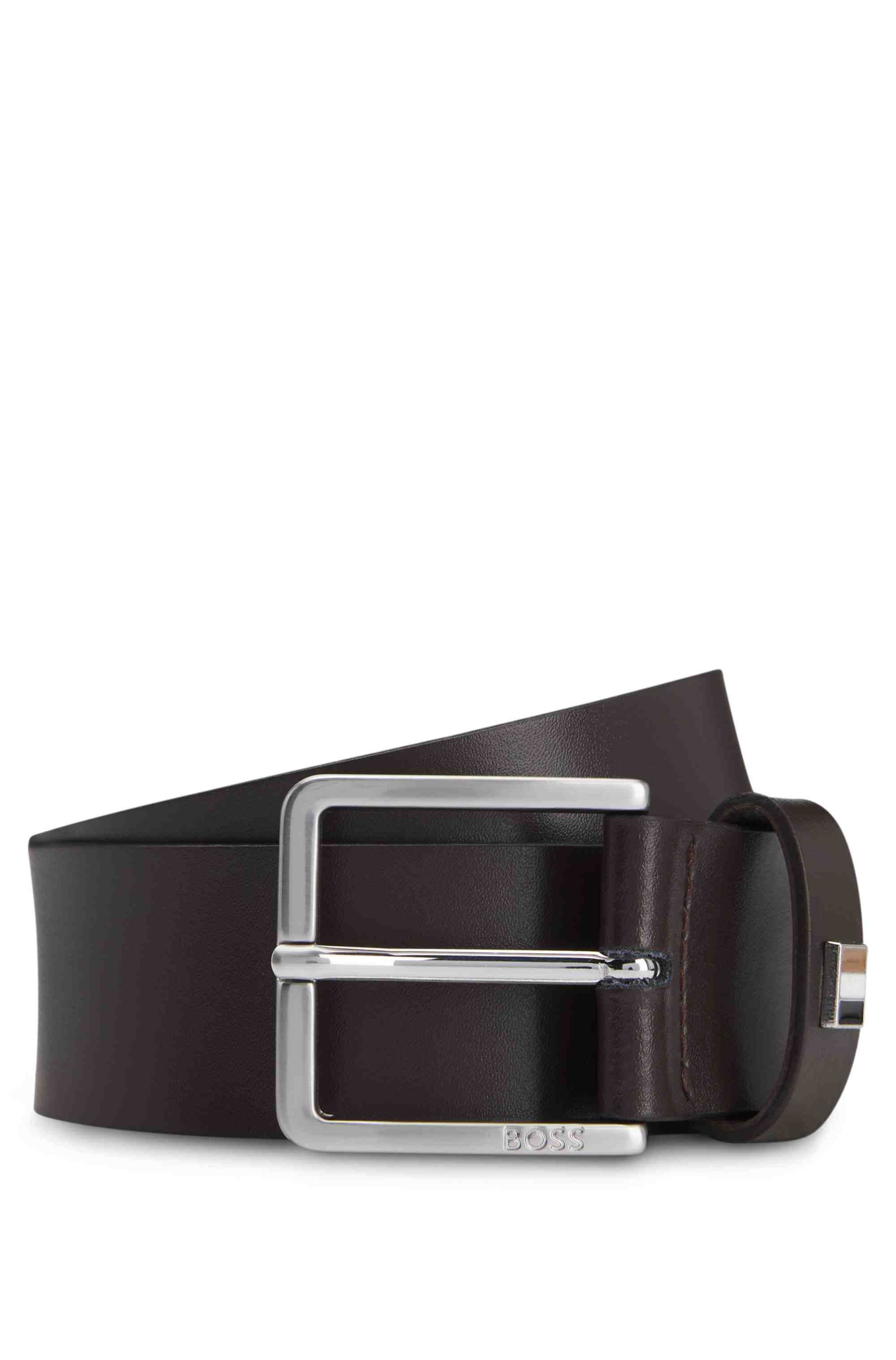 Italian-leather belt with signature-stripe keeper trim
