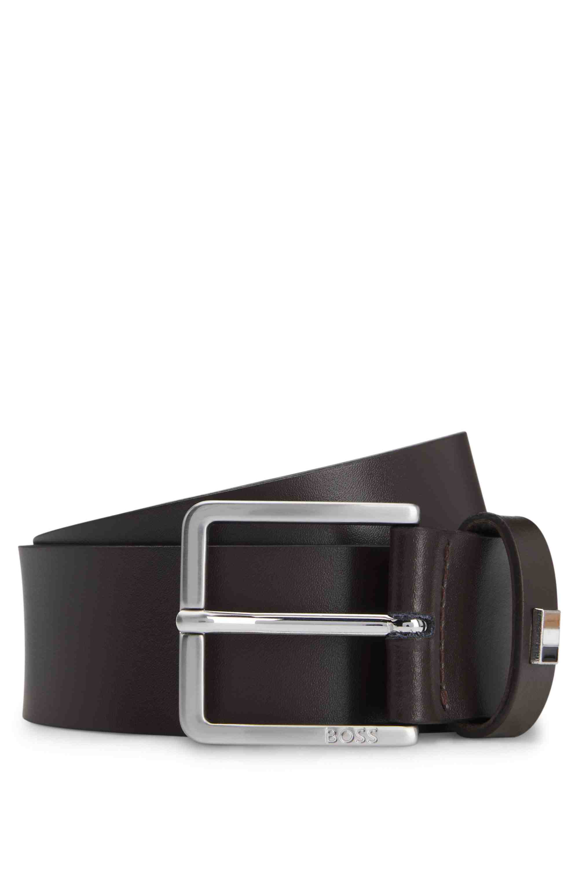Italian-leather belt with signature-stripe keeper trim