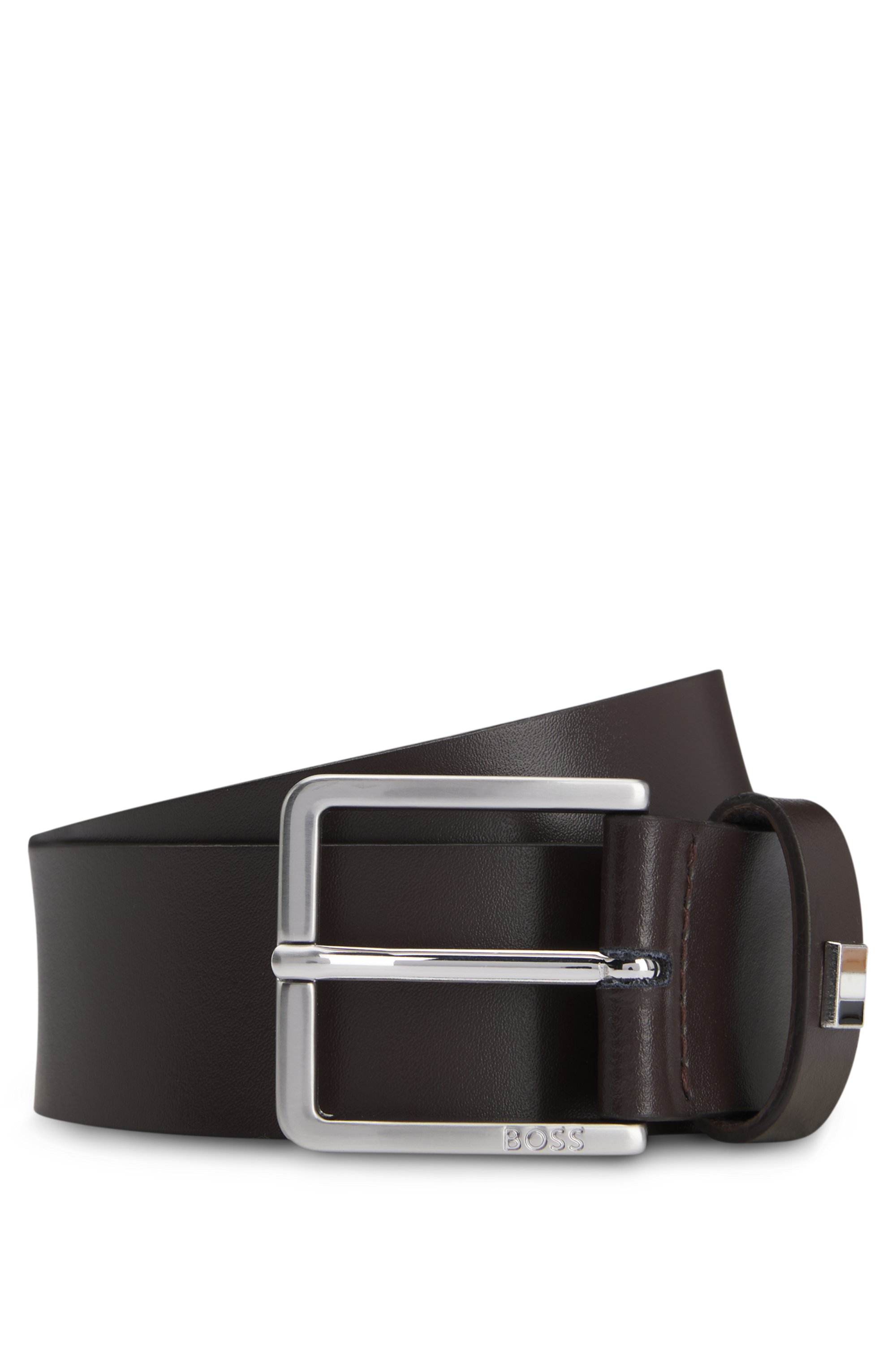Italian-leather belt with signature-stripe keeper trim