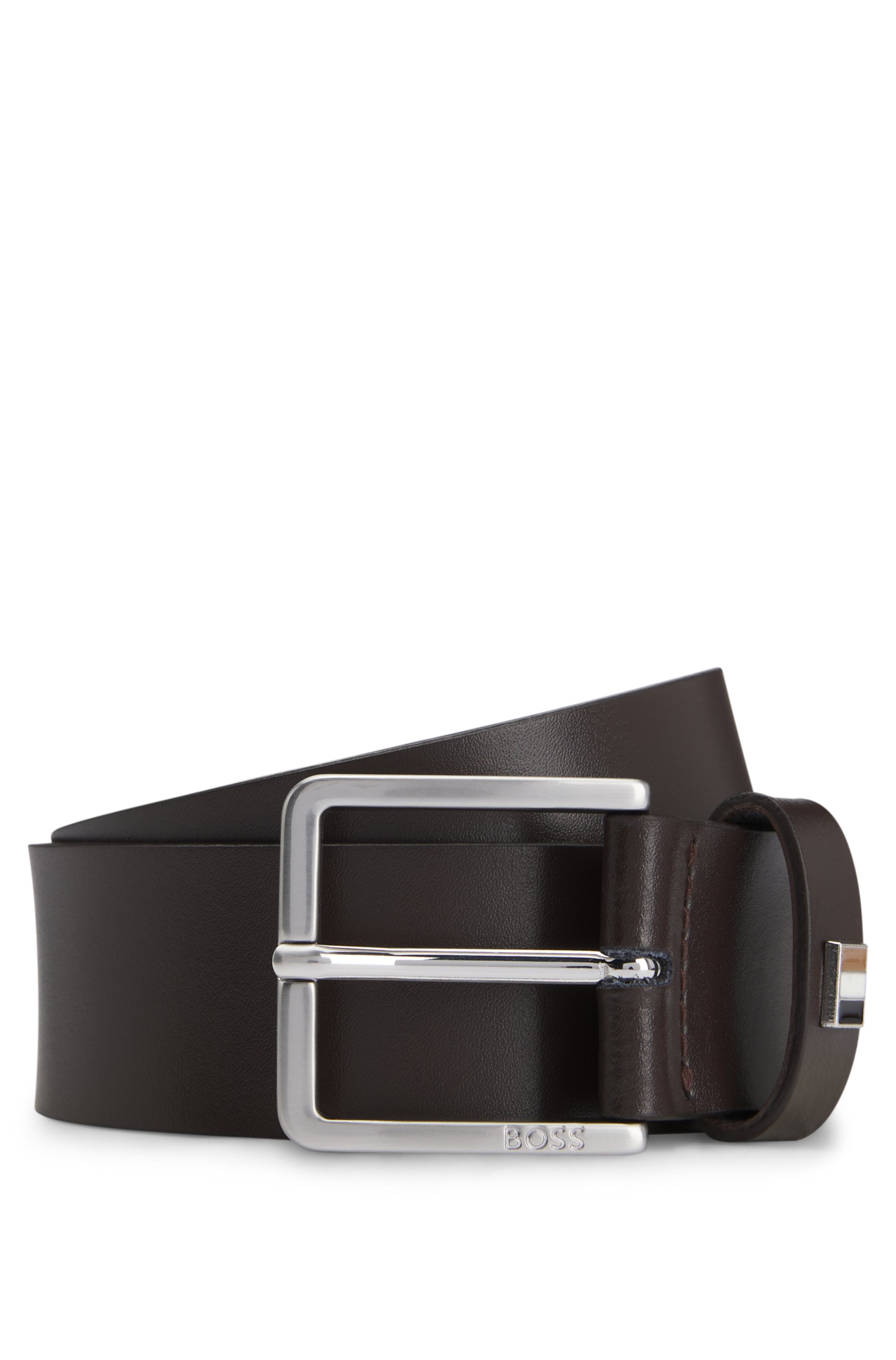 Italian-leather belt with signature-stripe keeper