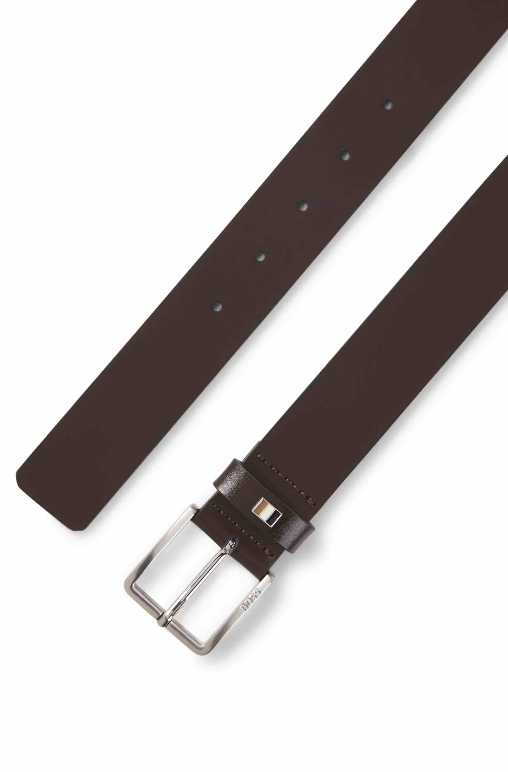 Italian-leather belt with signature-stripe keeper trim