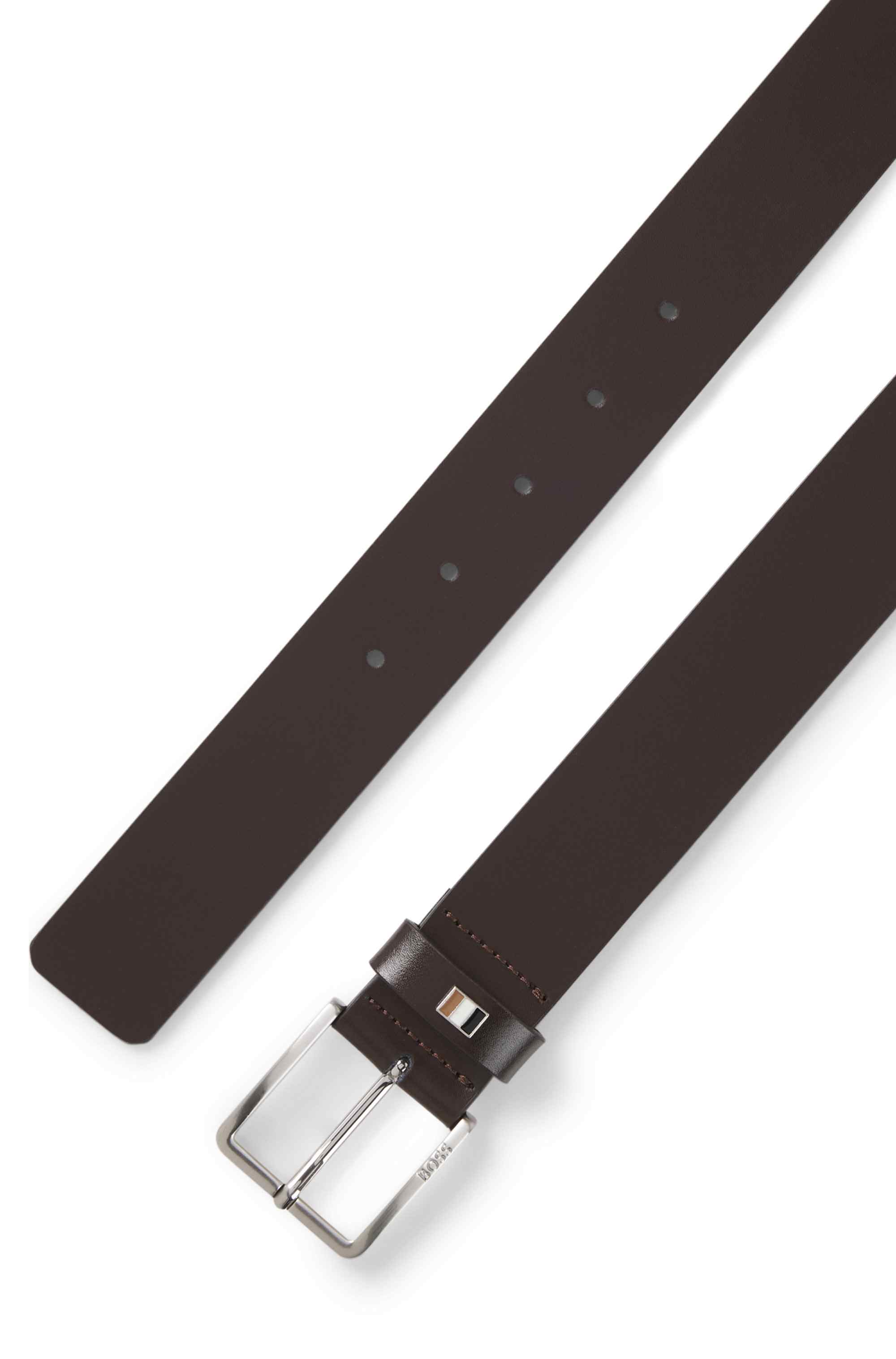Italian-leather belt with signature-stripe keeper trim