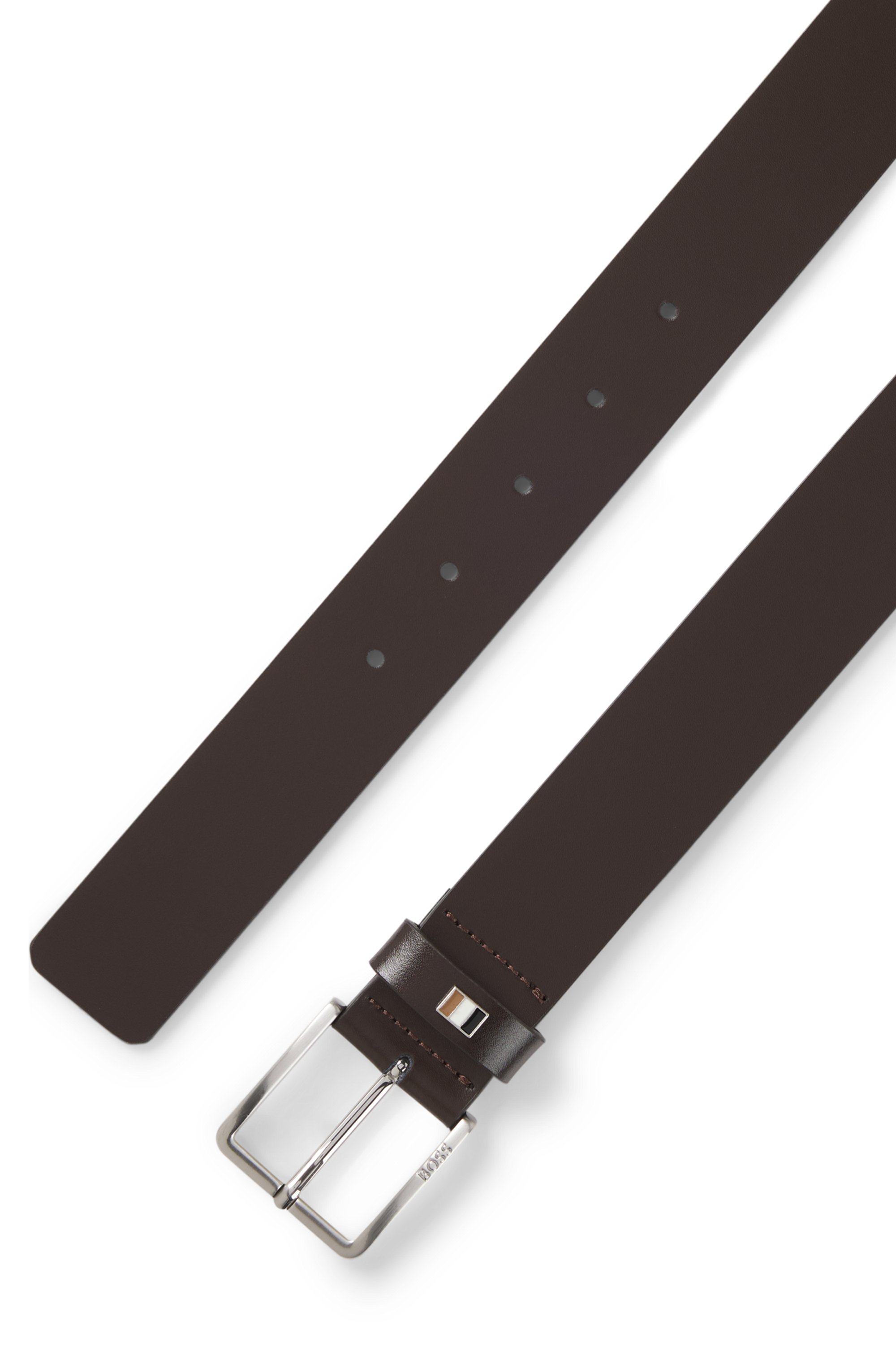 Italian-leather belt with signature-stripe keeper