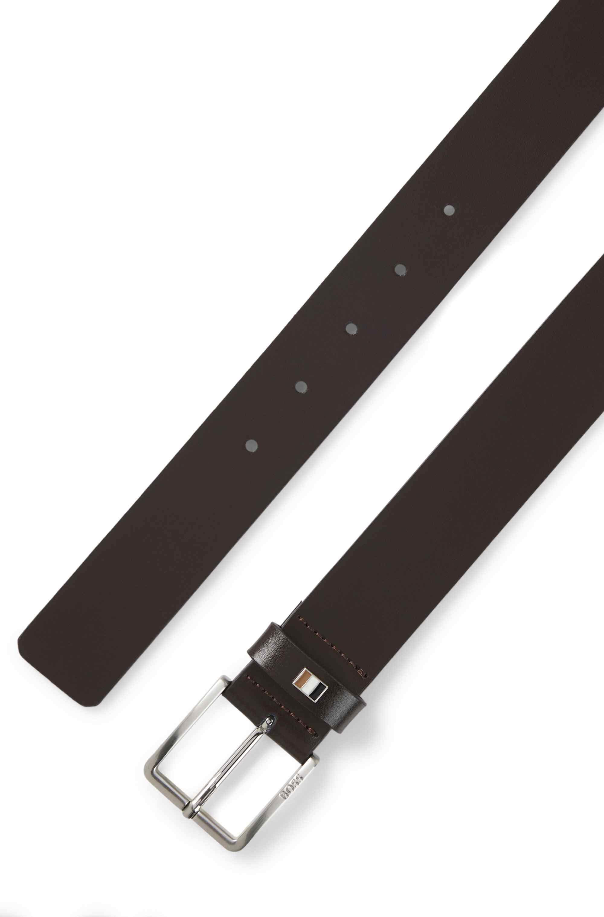 Italian-leather belt with signature-stripe keeper trim