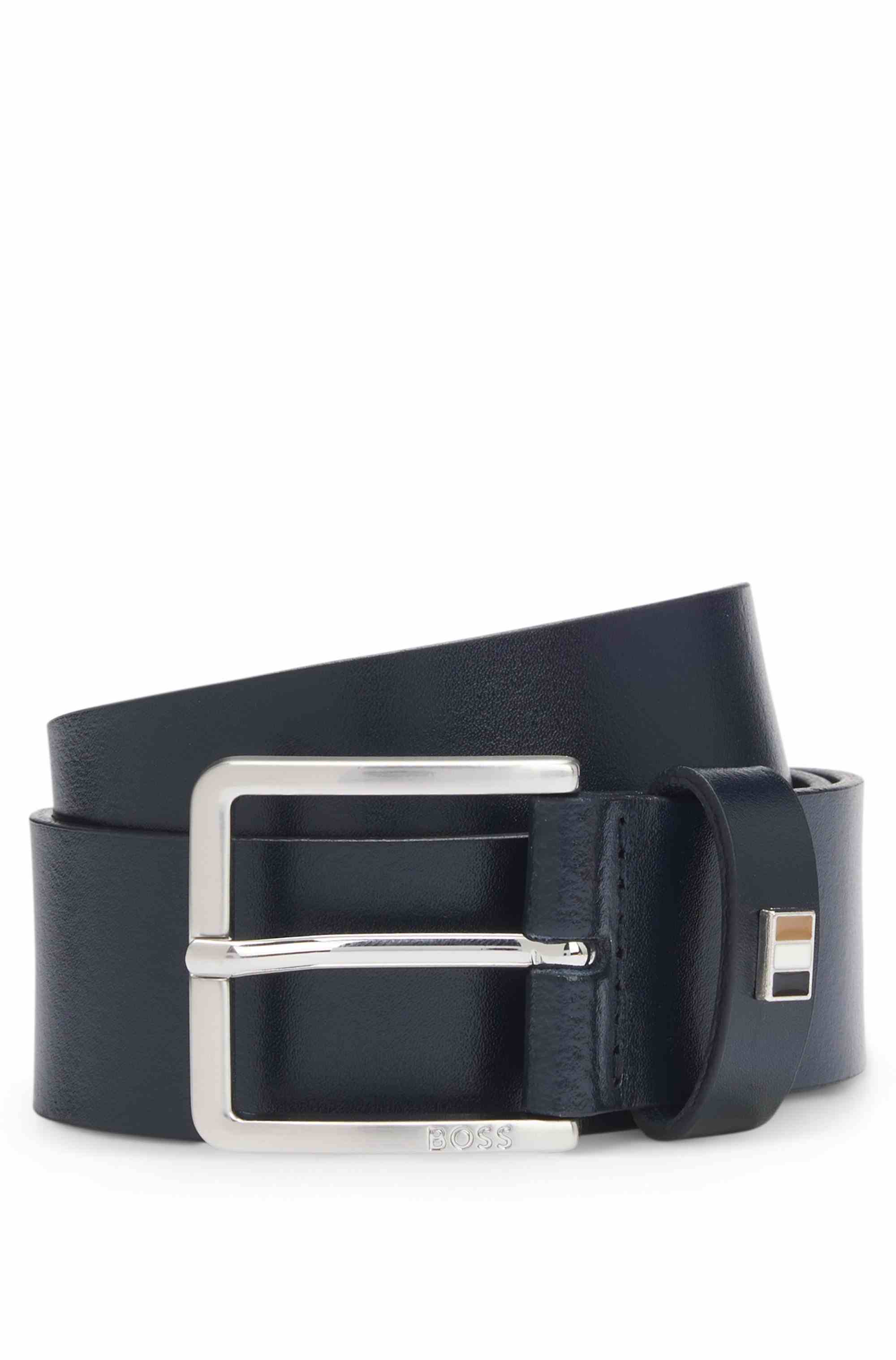 Italian-leather belt with signature-stripe keeper