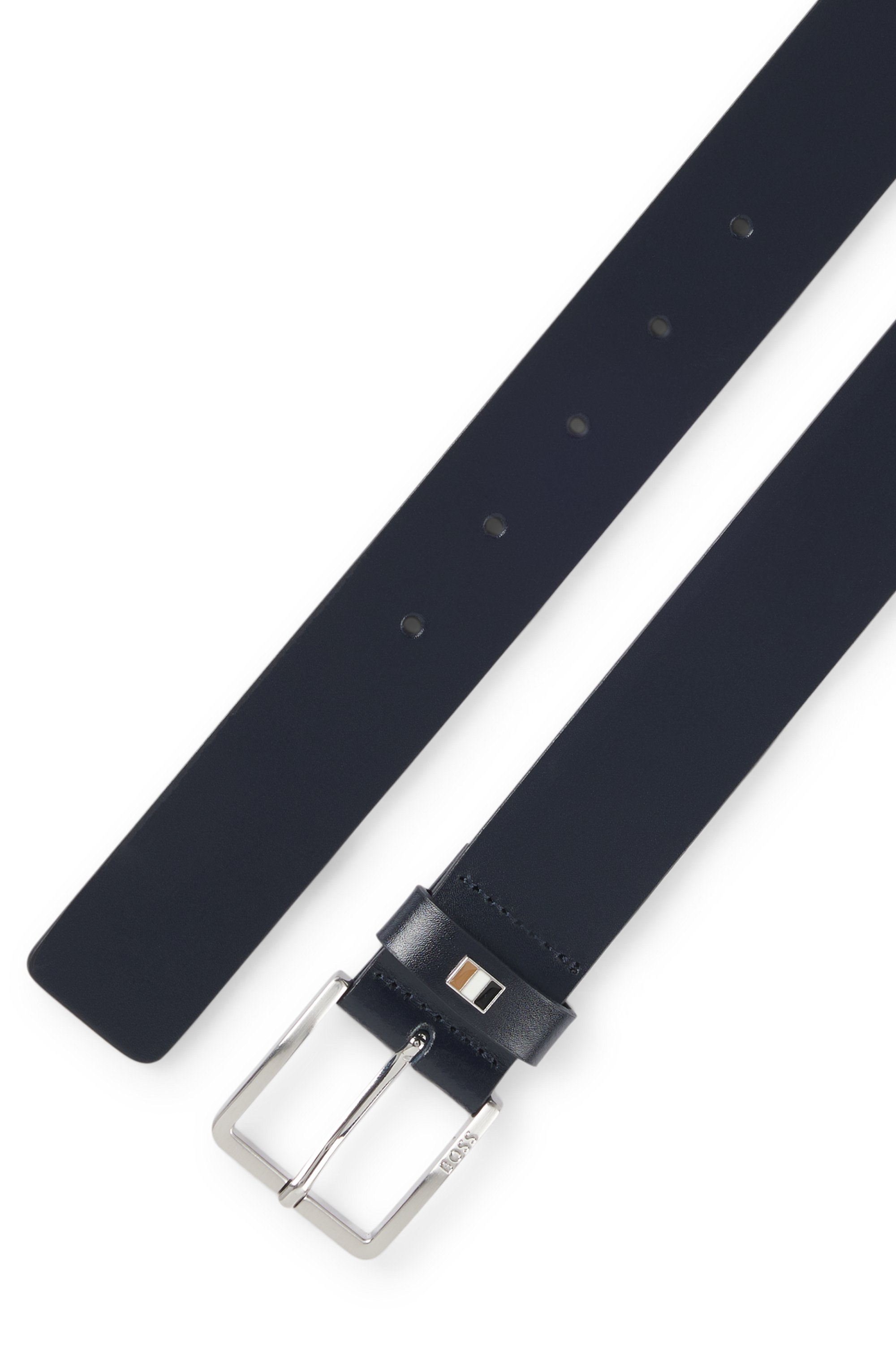 Italian-leather belt with signature-stripe keeper trim