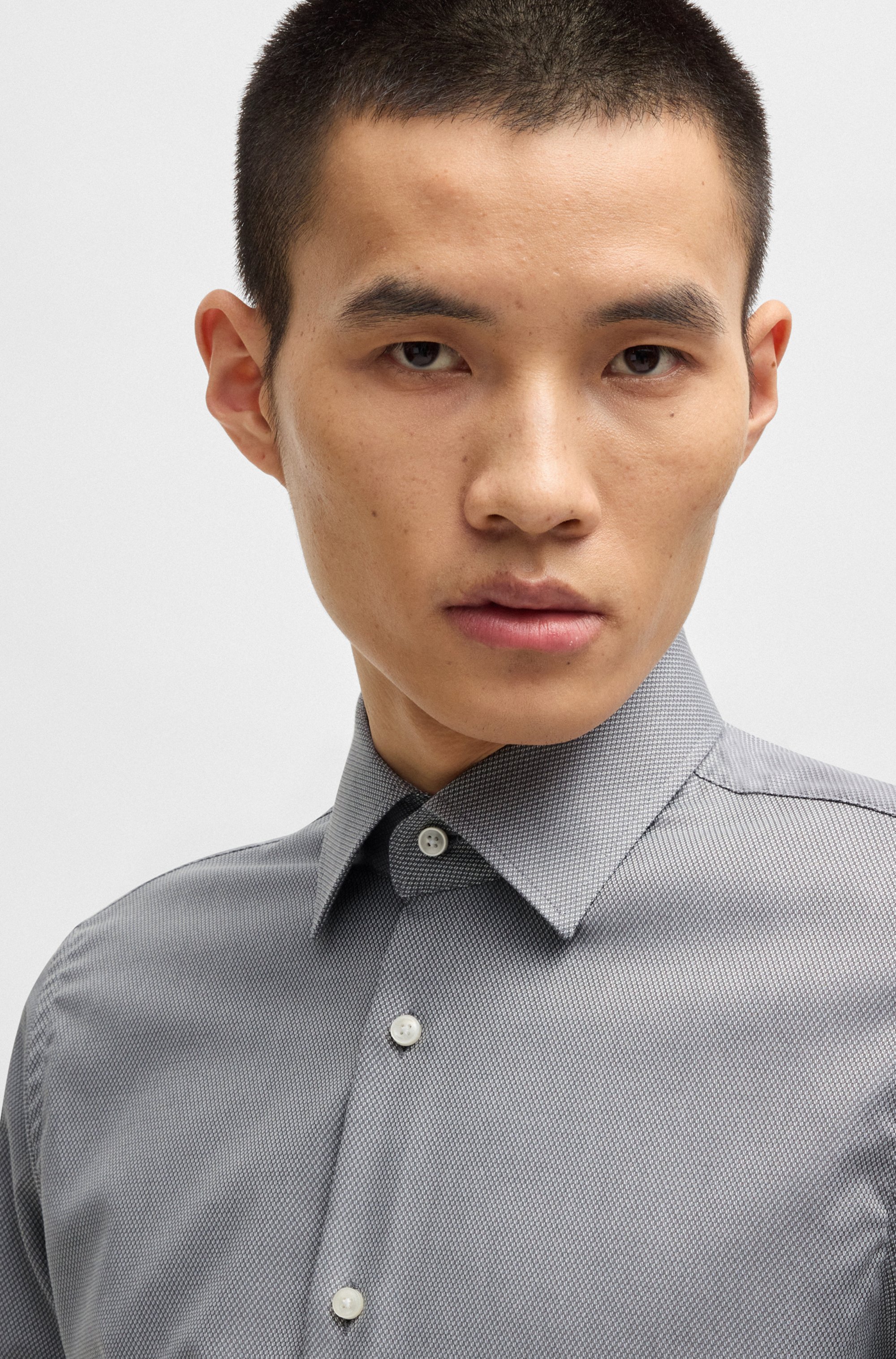 Regular-fit shirt in easy-iron structured stretch cotton