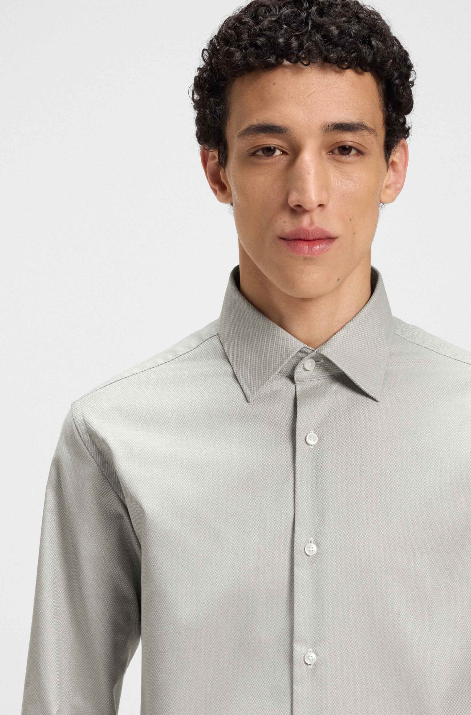 Regular-fit shirt in easy-iron structured stretch cotton