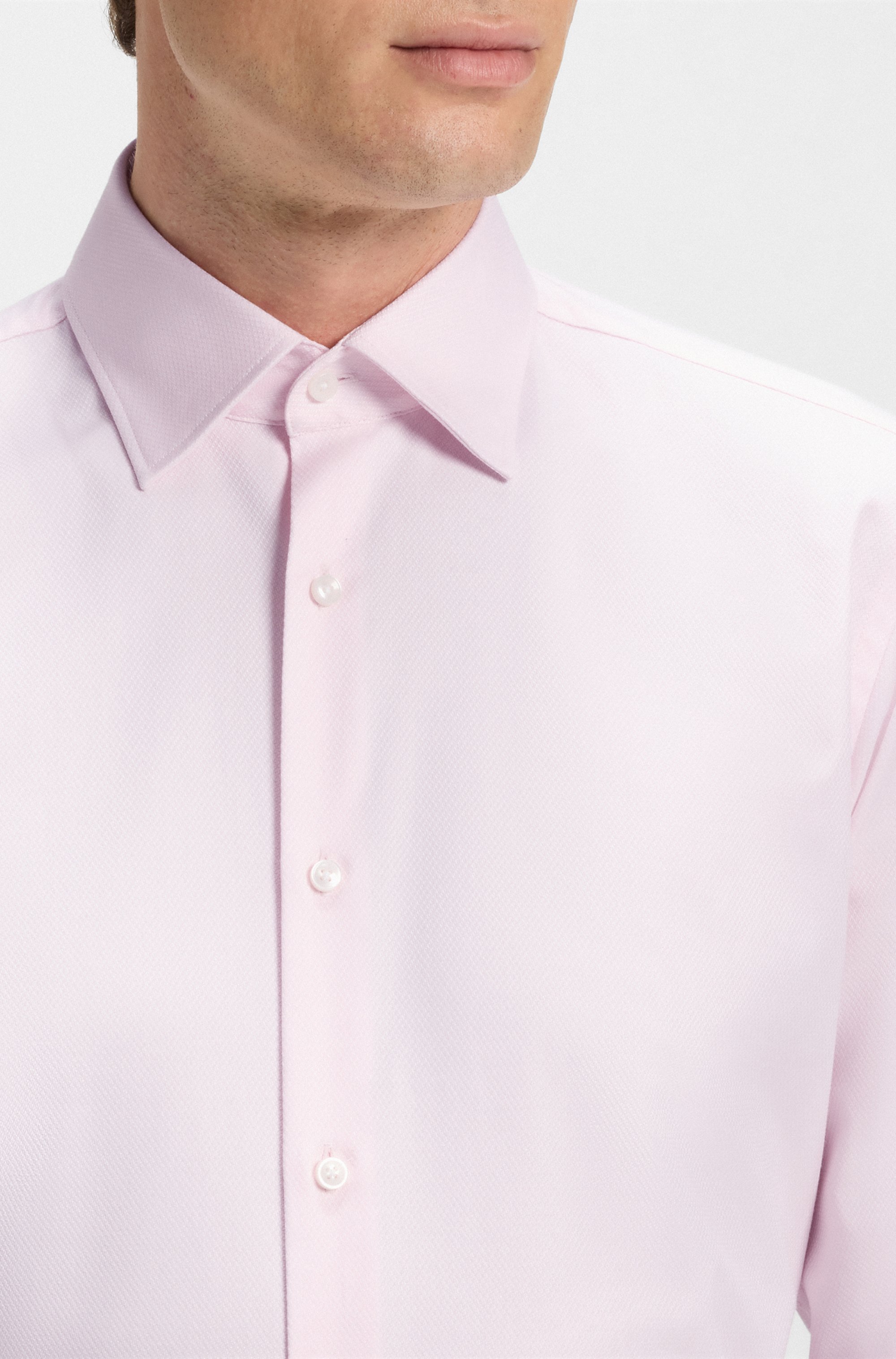 Regular-fit shirt in easy-iron structured stretch cotton