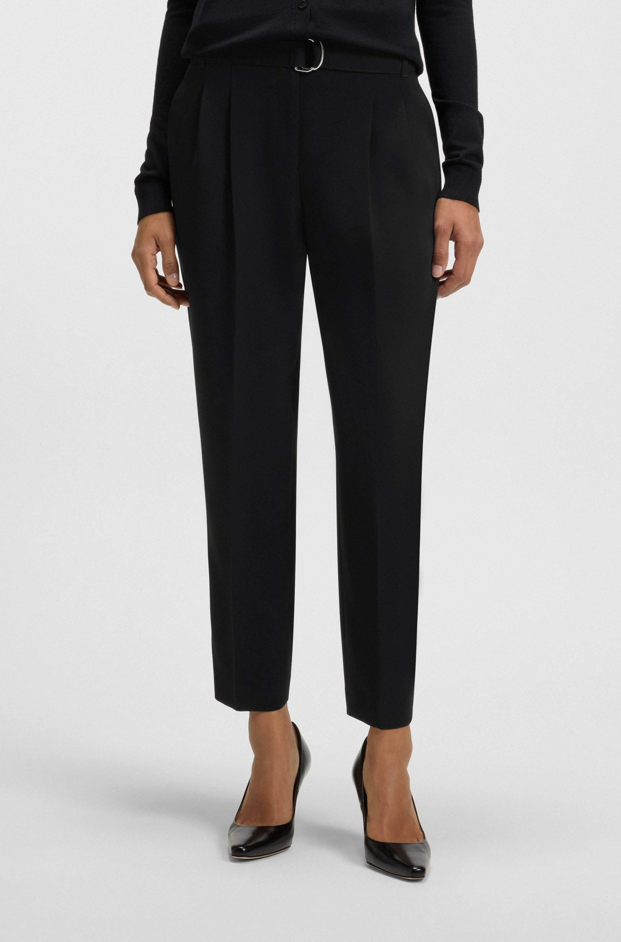 Regular-fit cropped trousers in crease-resistant crepe