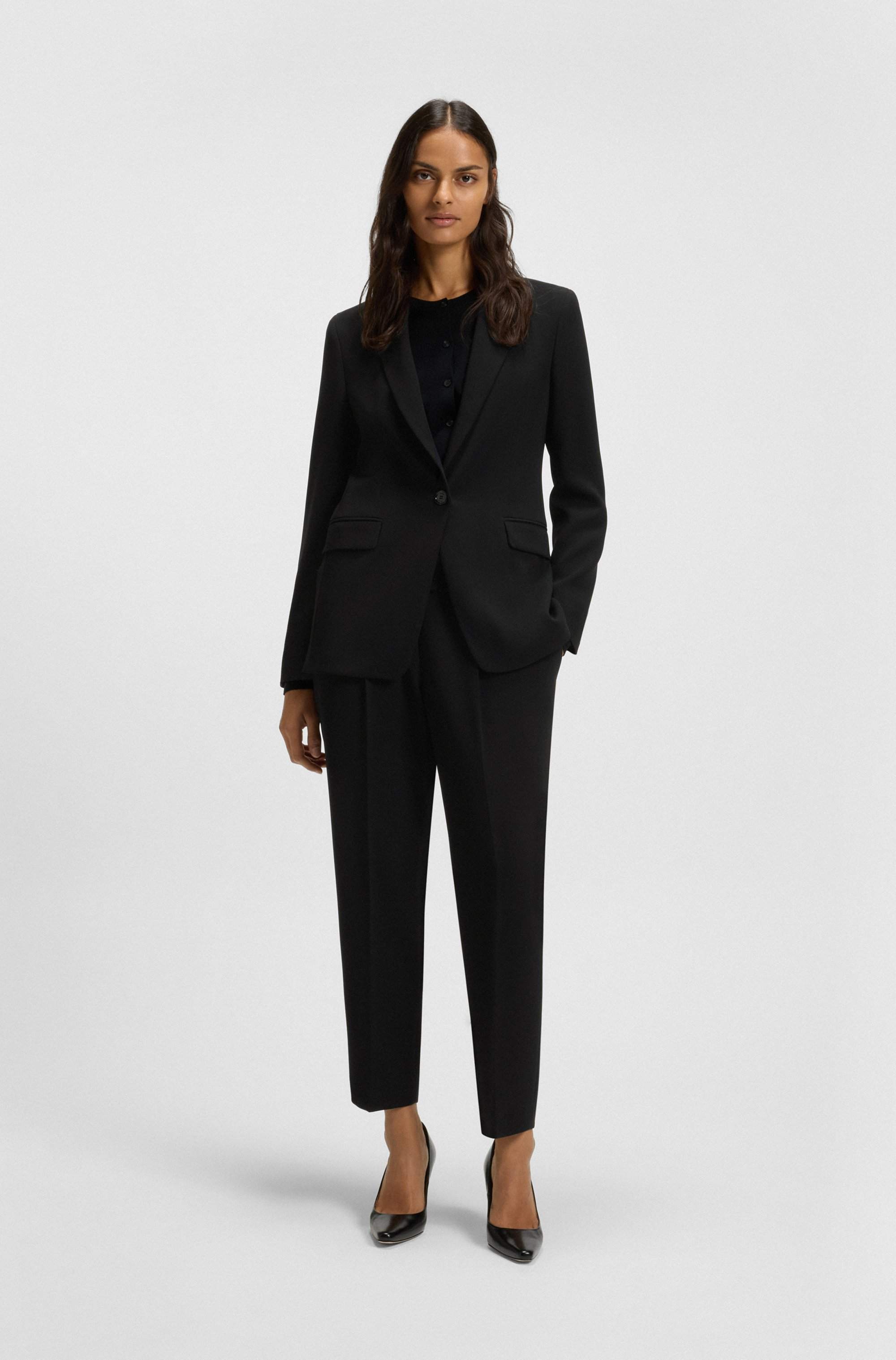 Regular-fit cropped trousers in crease-resistant crepe