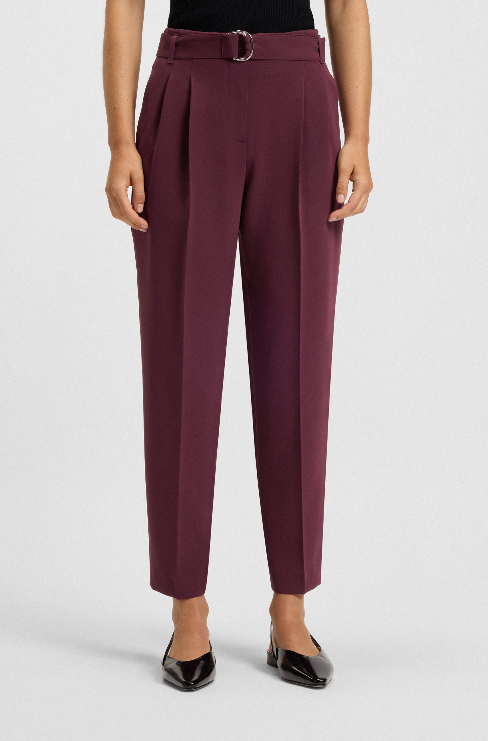 Regular-fit cropped trousers in crease-resistant crepe