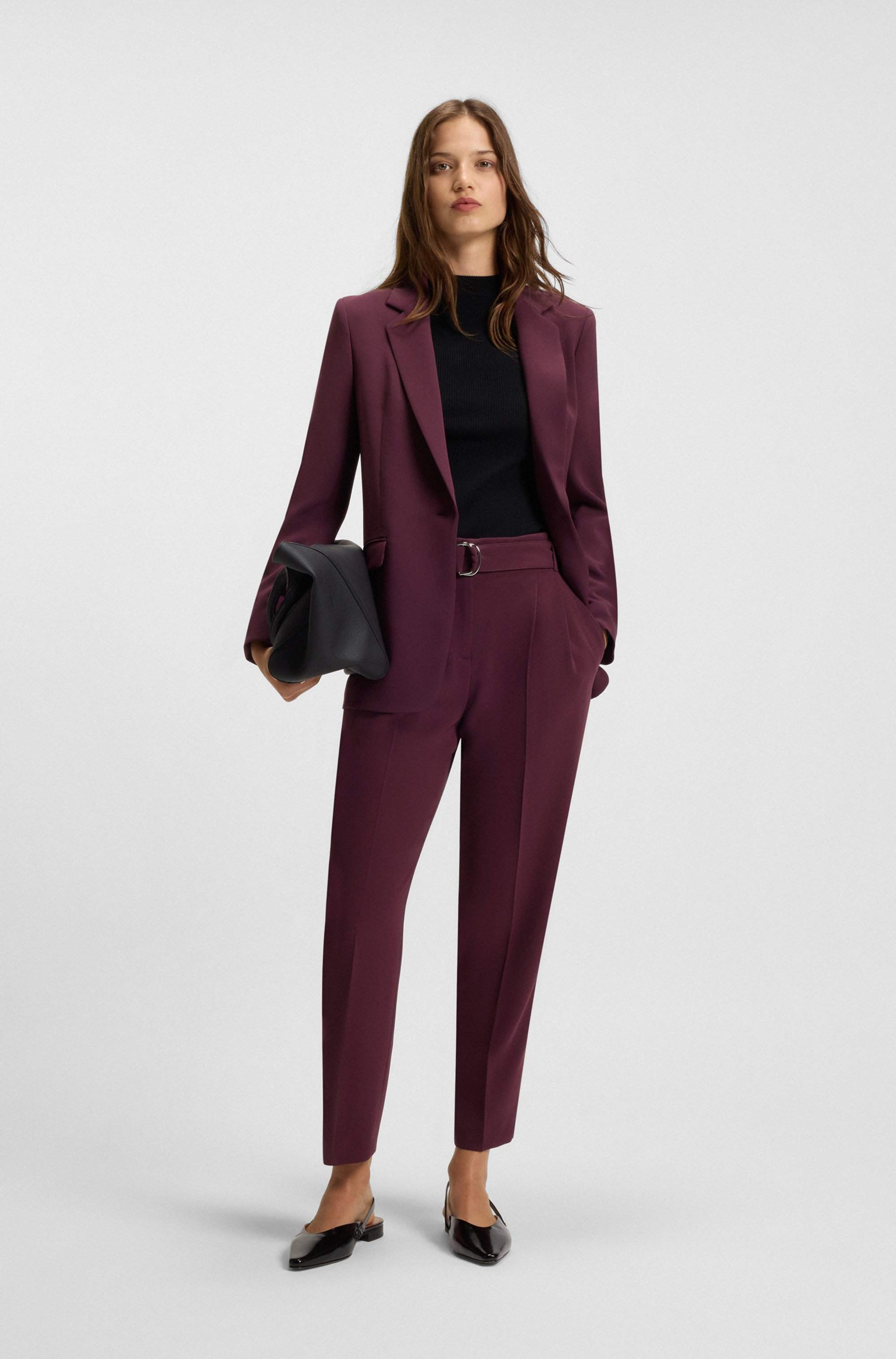 Regular-fit cropped trousers in crease-resistant crepe