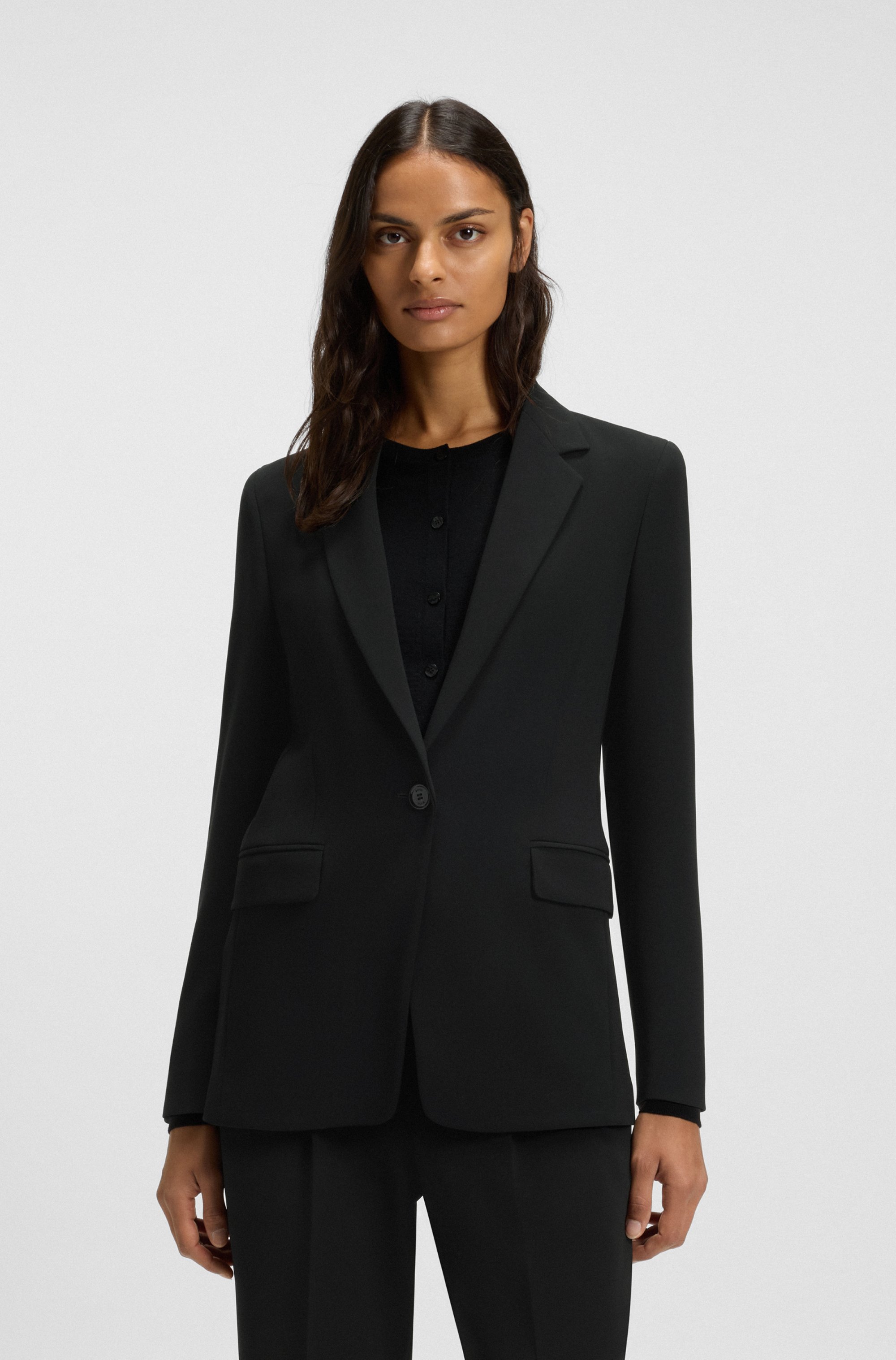 Regular-fit jacket in crease-resistant crepe
