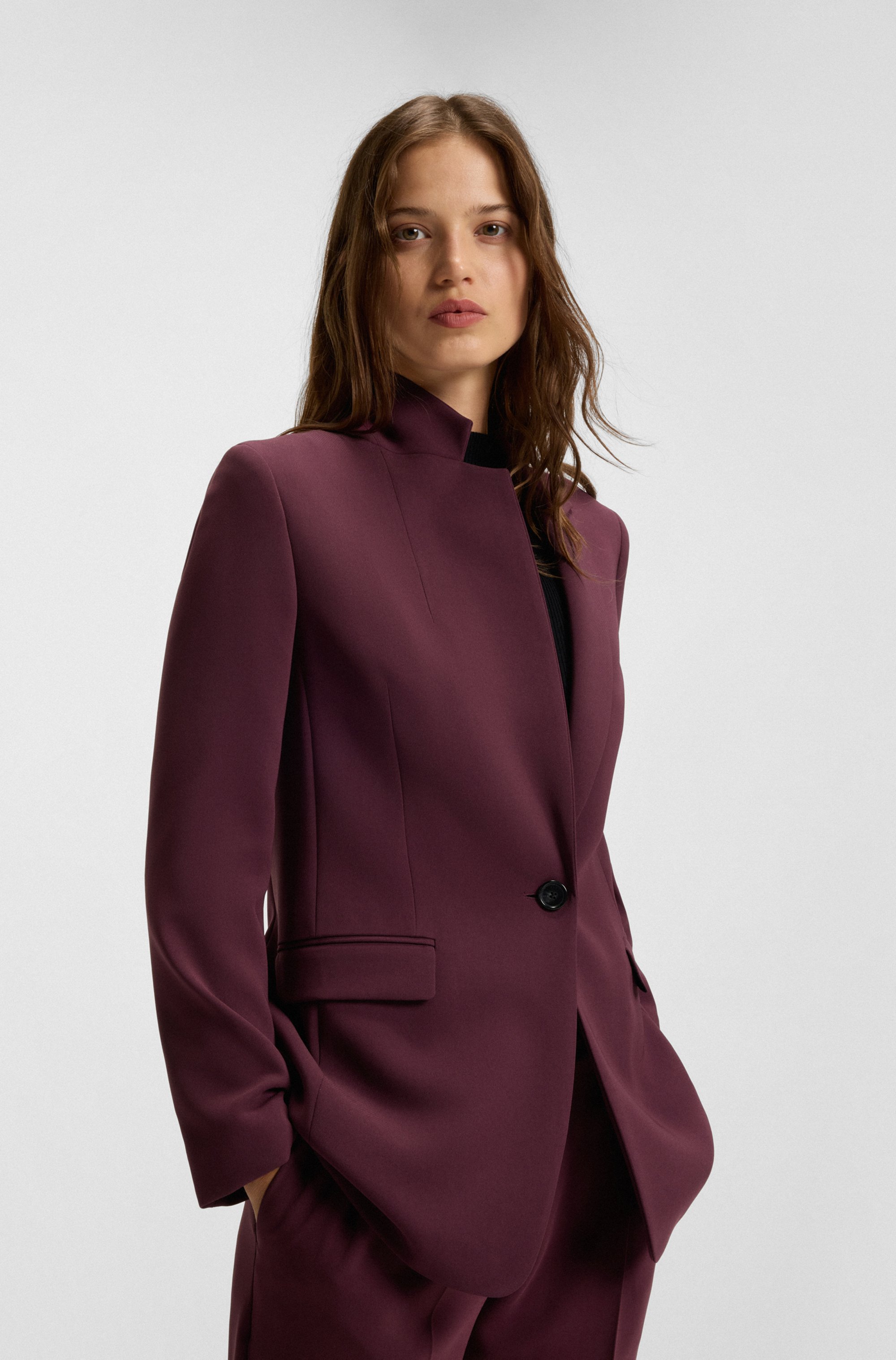 Regular-fit jacket in crease-resistant crepe