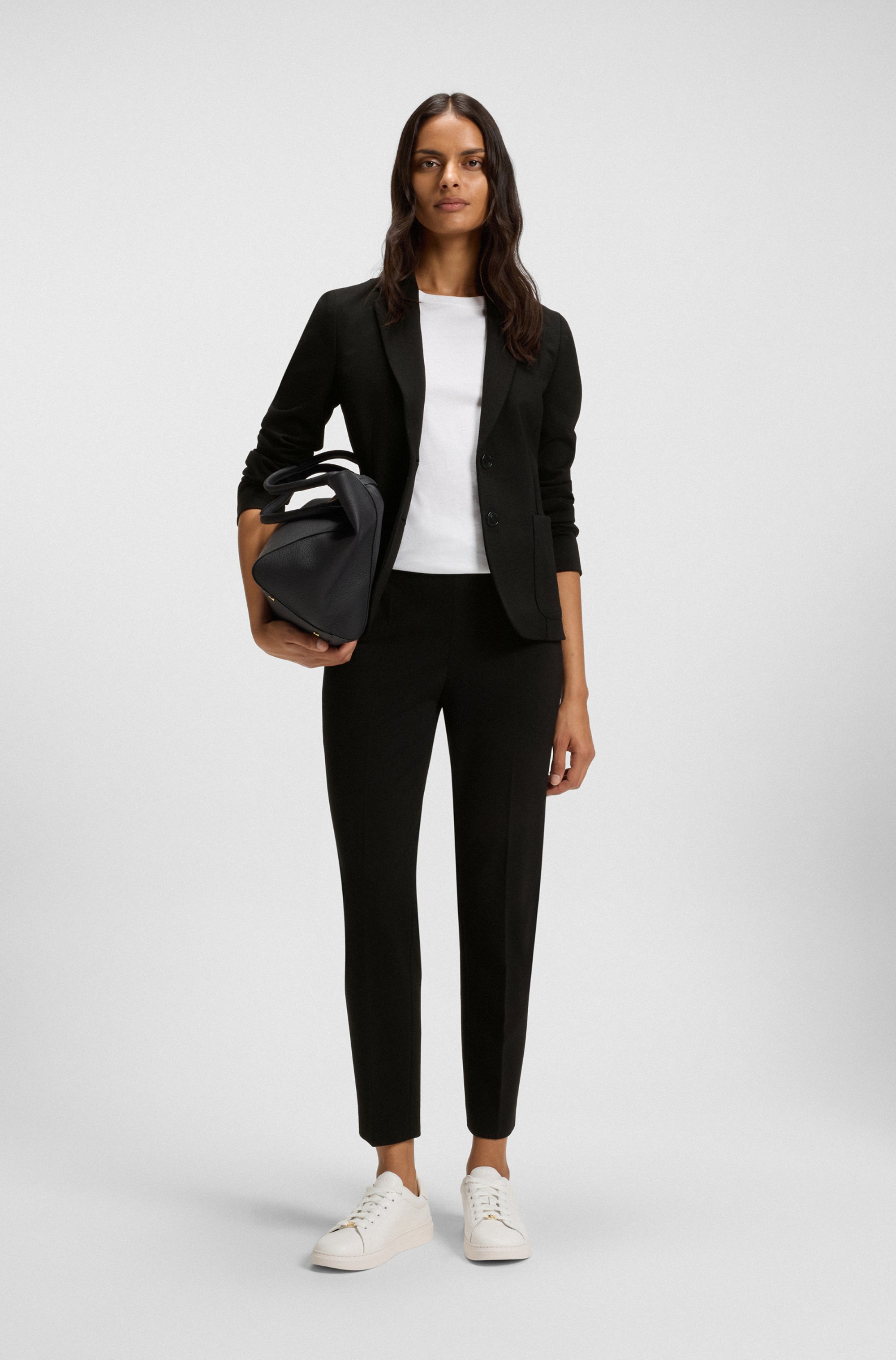 Regular-fit trousers in stretch fabric with tapered leg