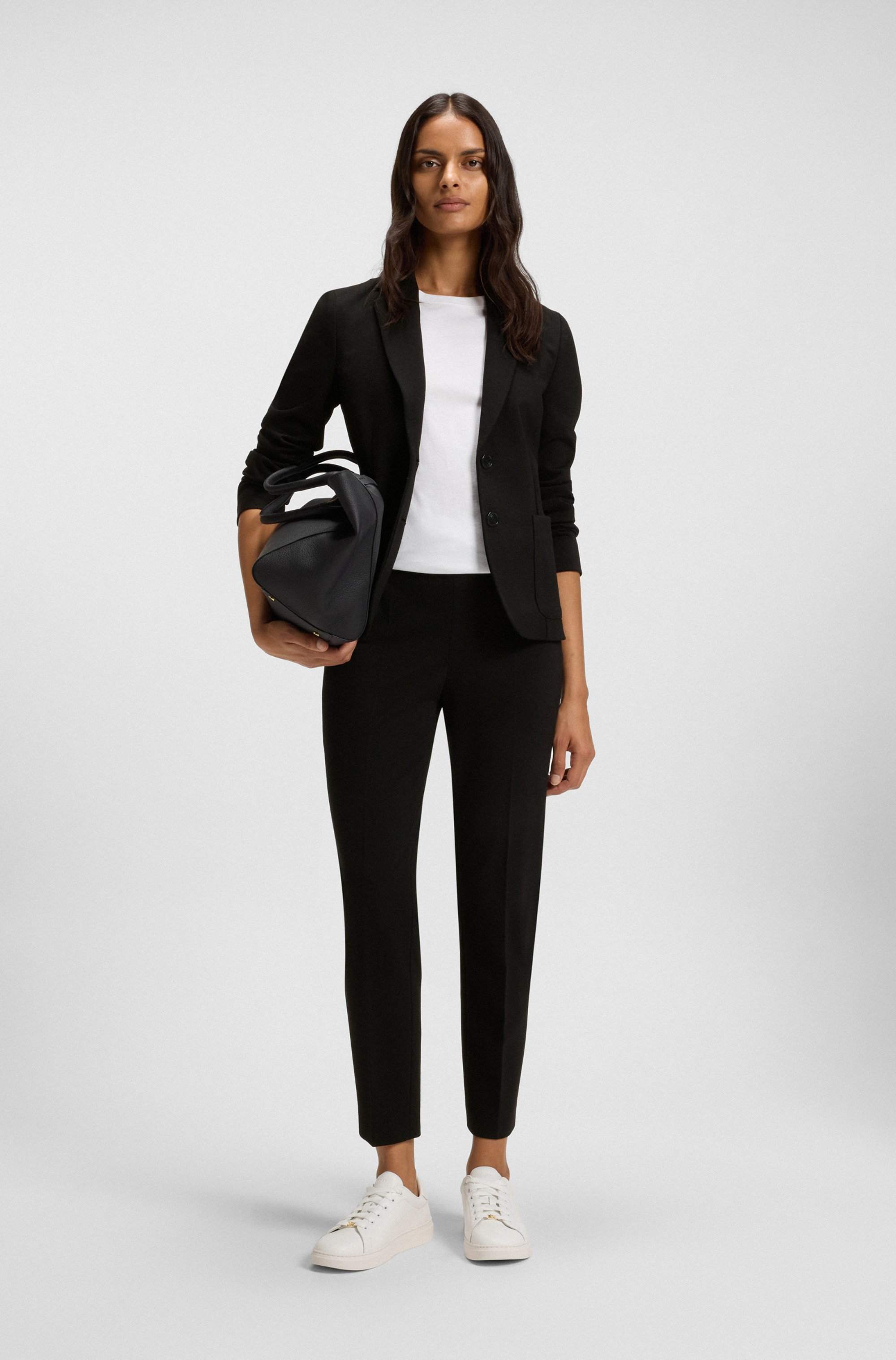 Regular-fit trousers in stretch fabric with tapered leg