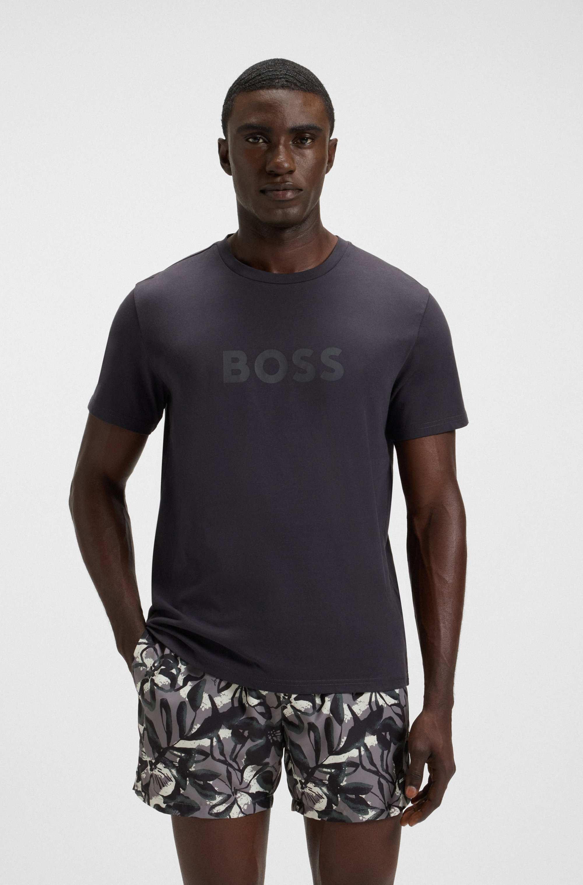 Cotton-jersey beach T-shirt with logo print