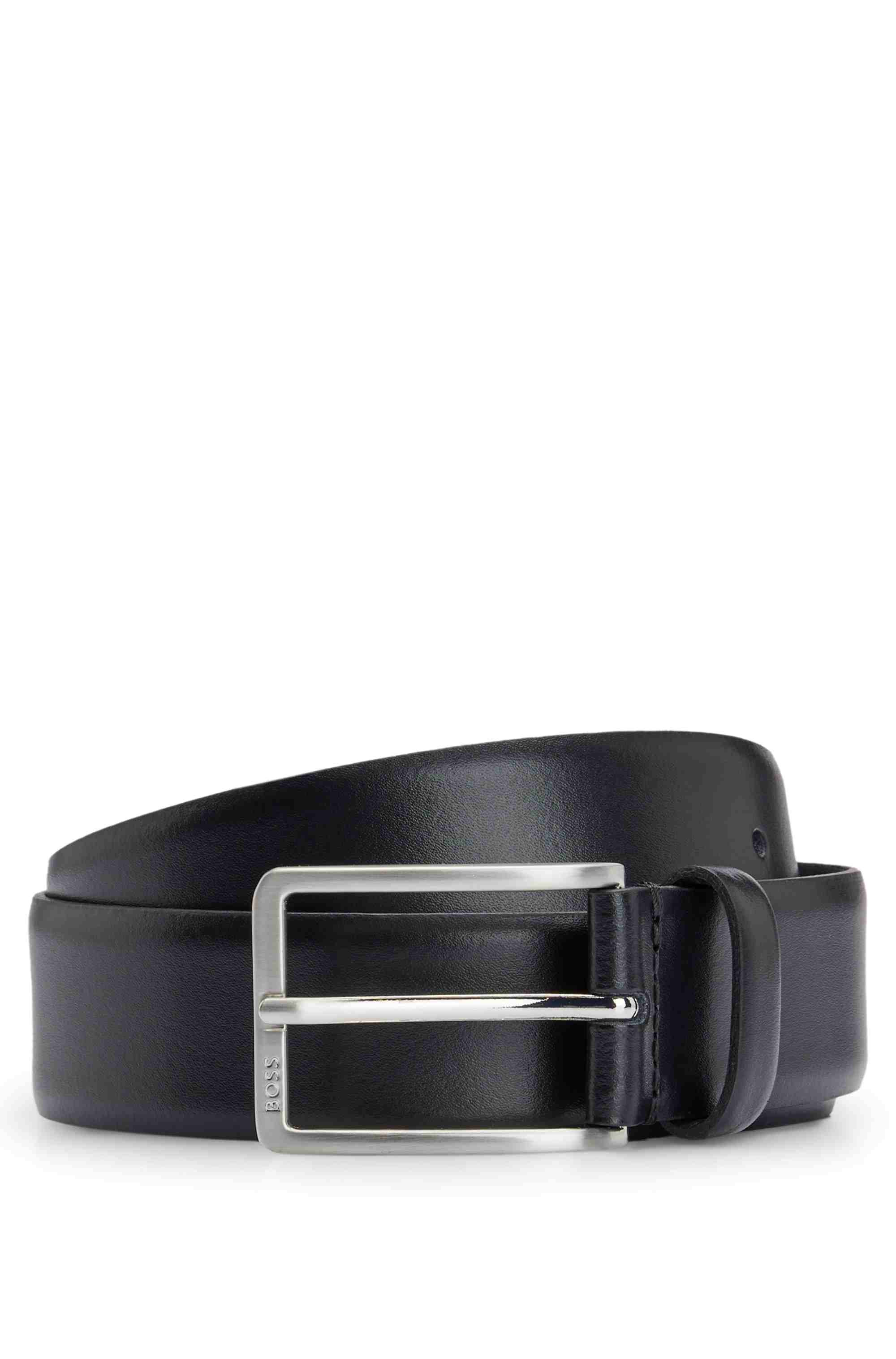 Italian-leather belt with brushed silver hardware