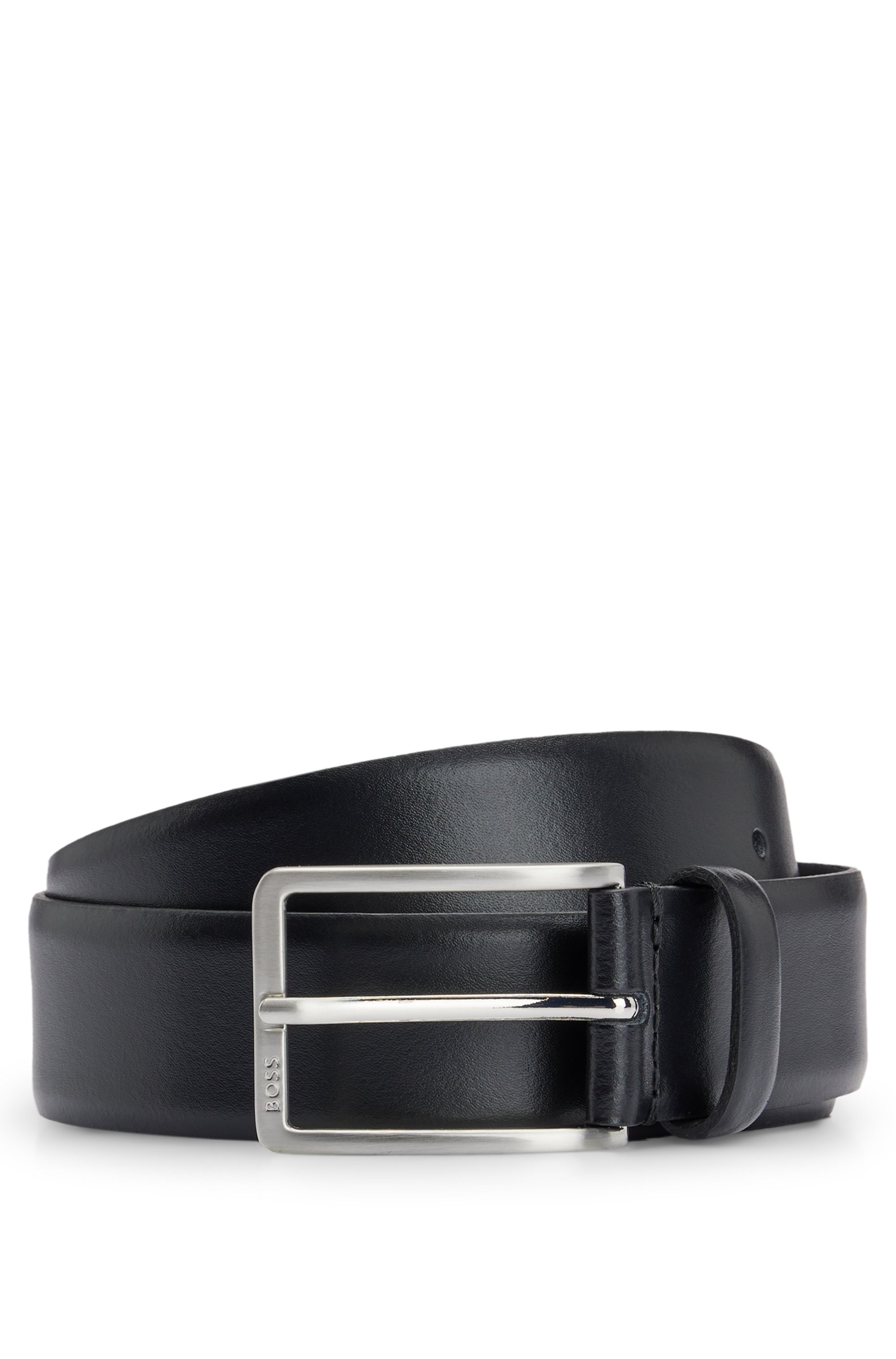 Italian-leather belt with brushed silver hardware