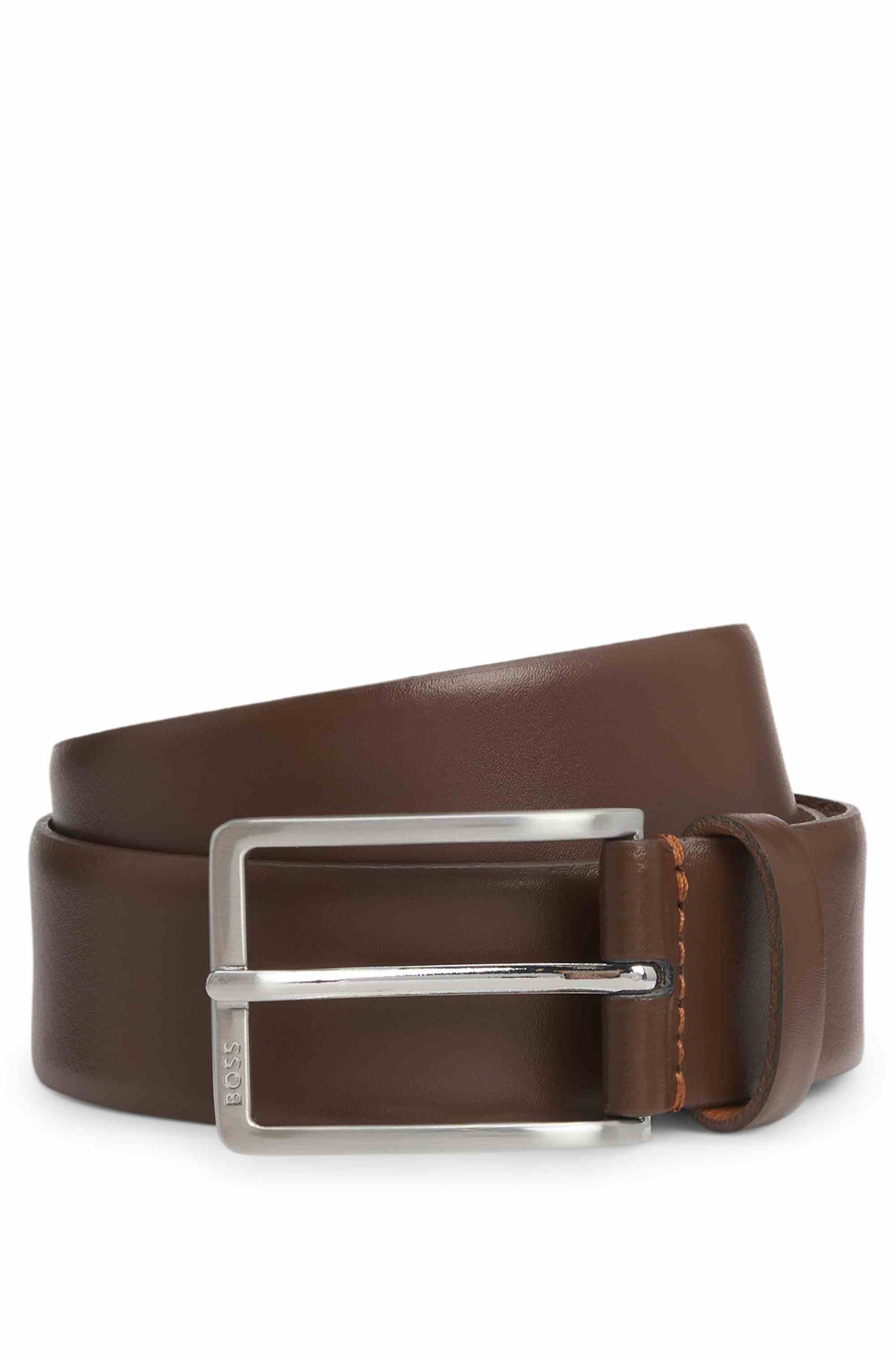 Italian-leather belt with brushed silver hardware