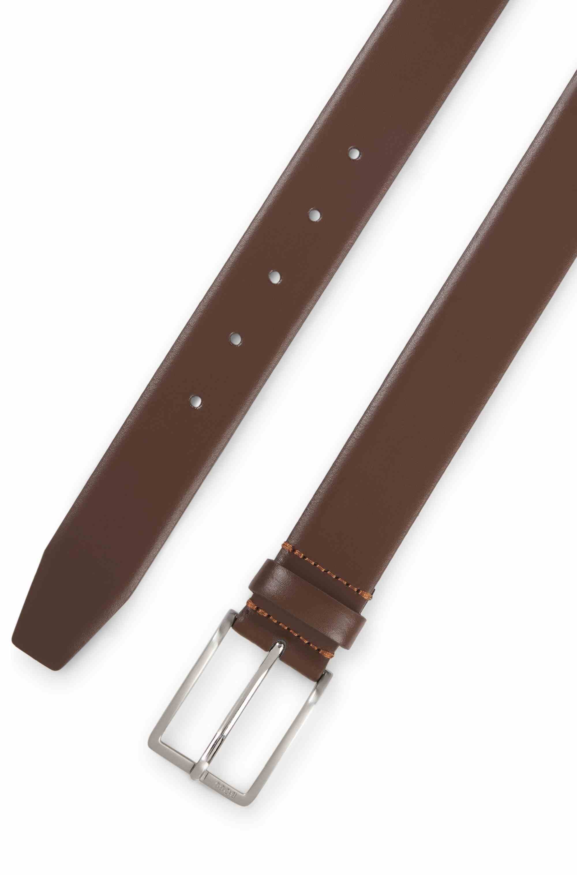 Italian-made leather belt with engraved-logo buckle