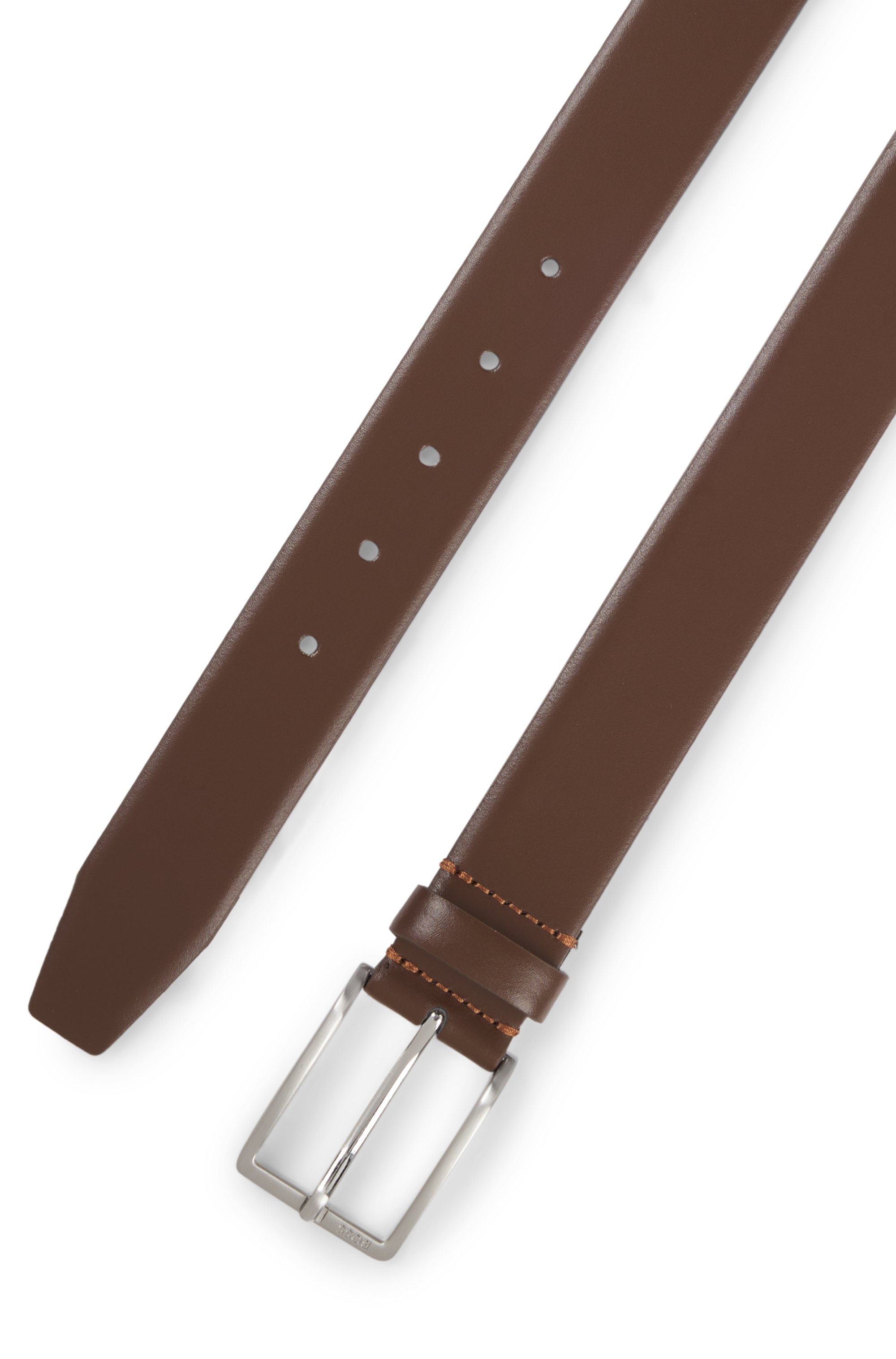 Italian-leather belt with brushed silver hardware