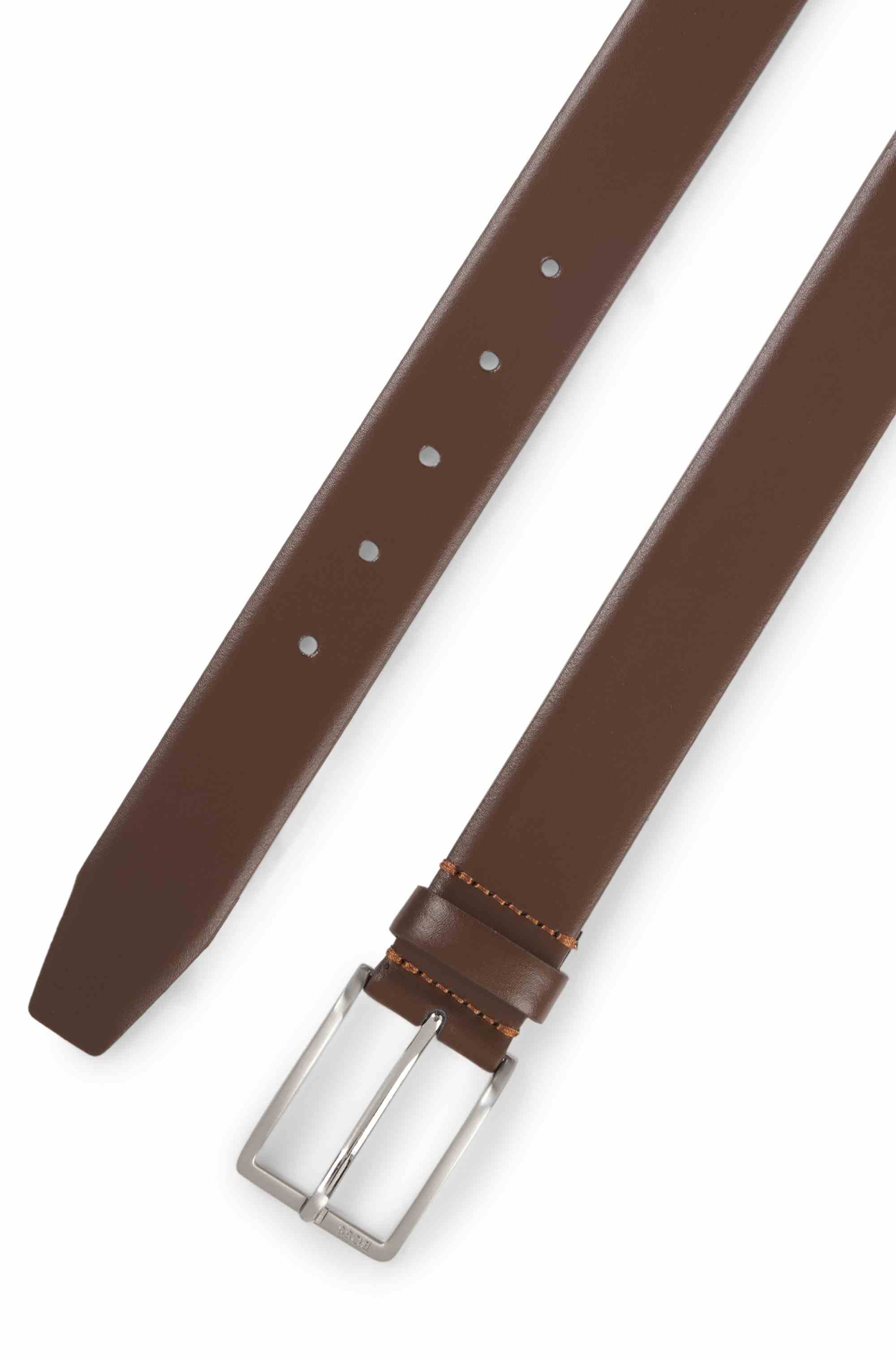 Italian-made leather belt with pin buckle