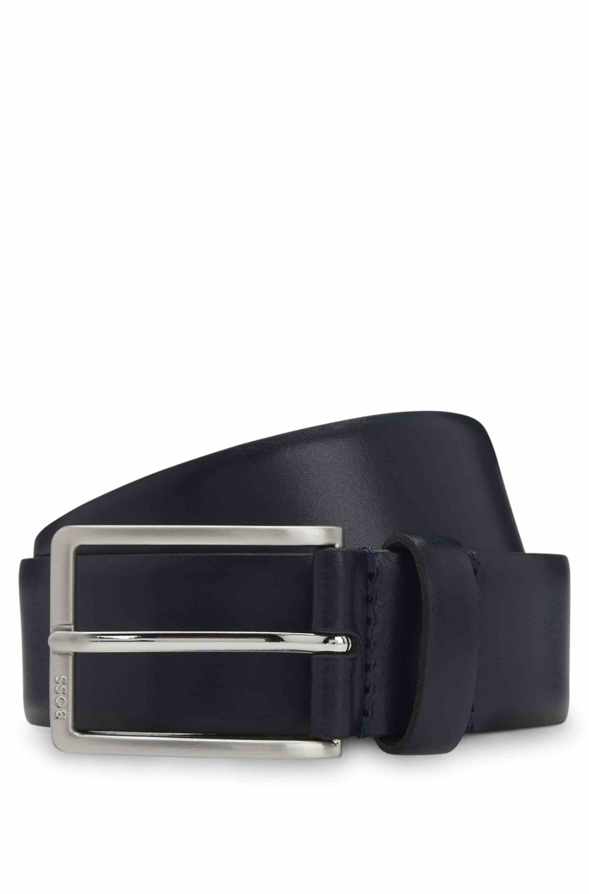 Italian-made leather belt with pin buckle