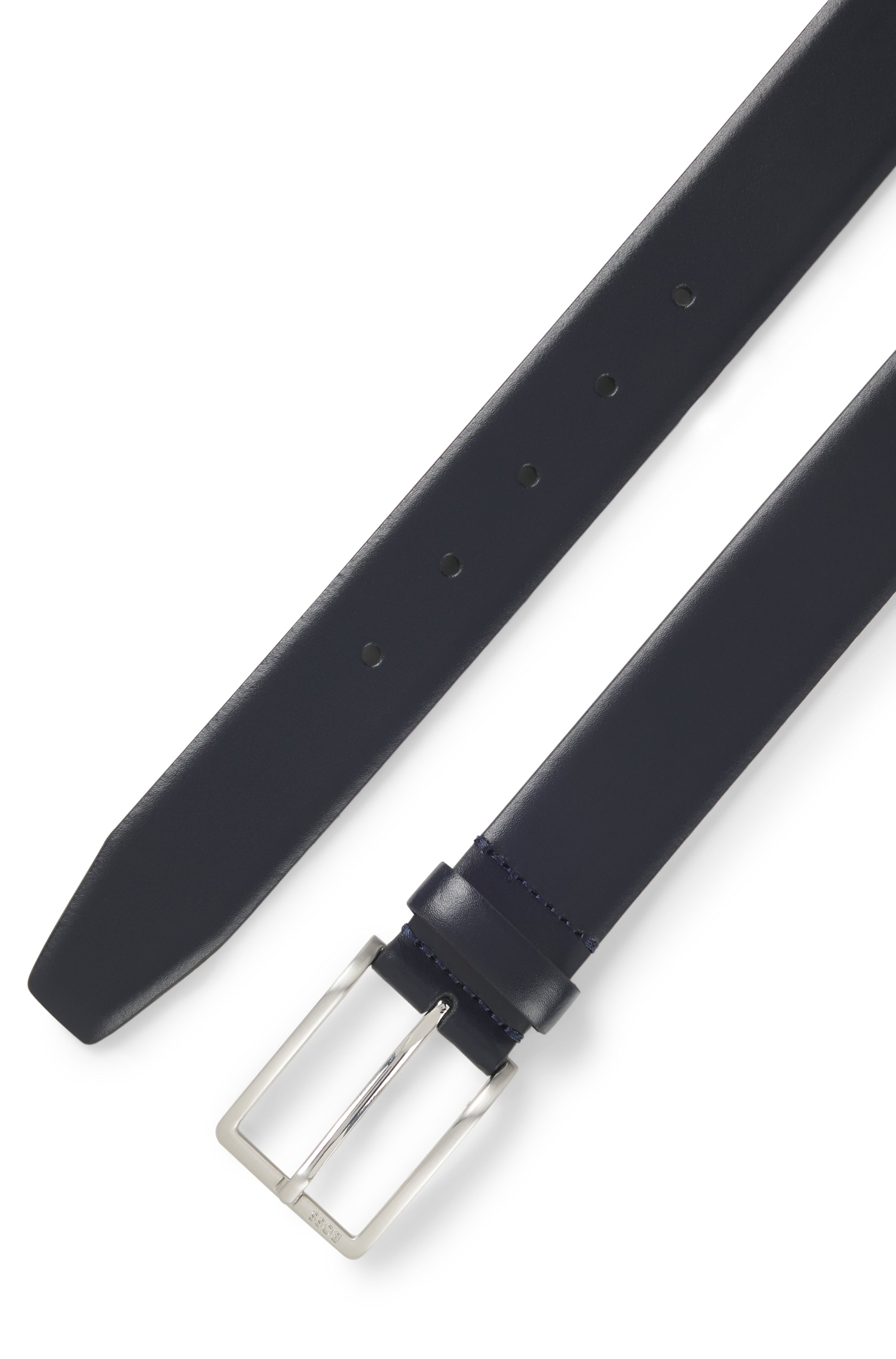 Italian-made leather belt with pin buckle