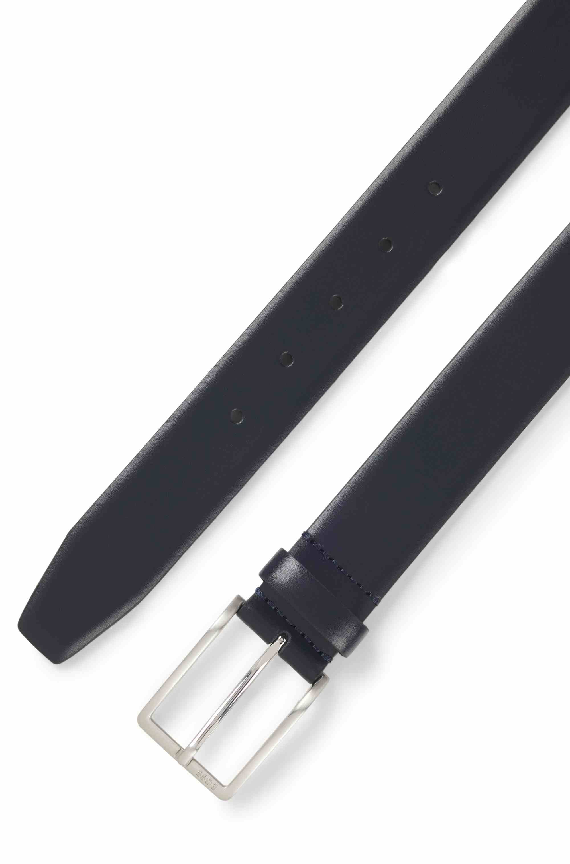 Italian-made leather belt with pin buckle