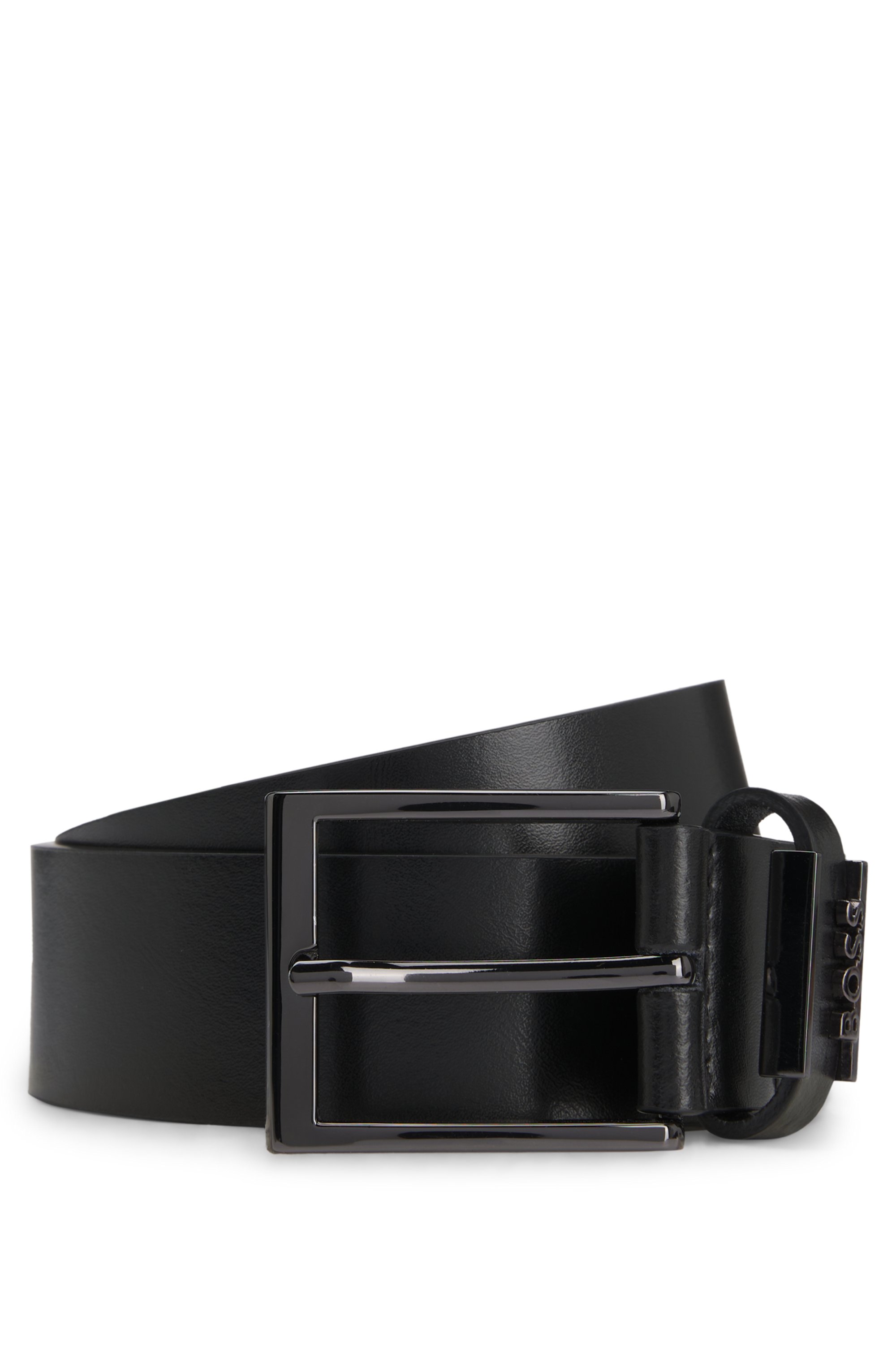 Italian-leather belt with brushed gunmetal hardware