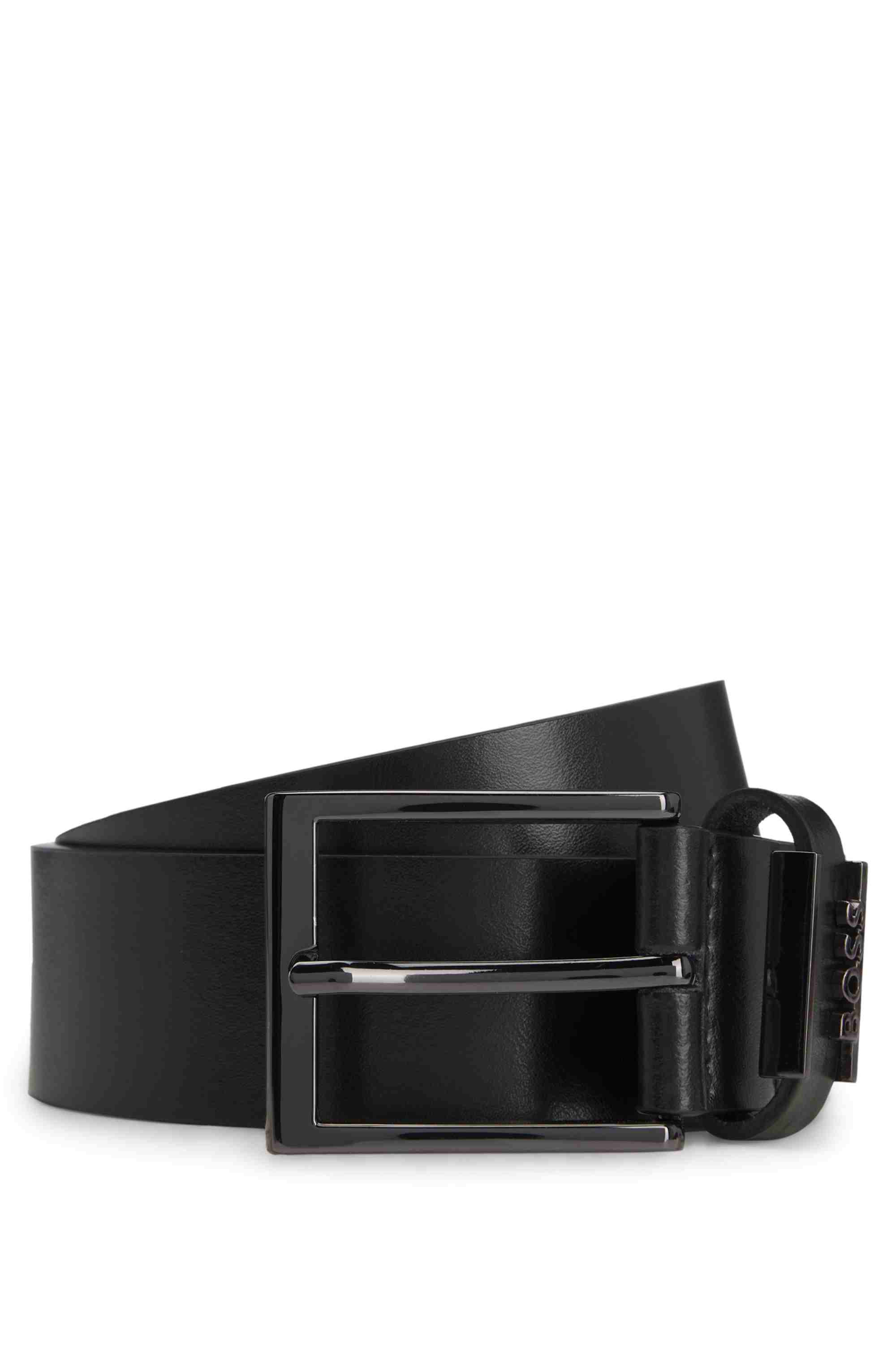Italian-leather belt with brushed gunmetal hardware