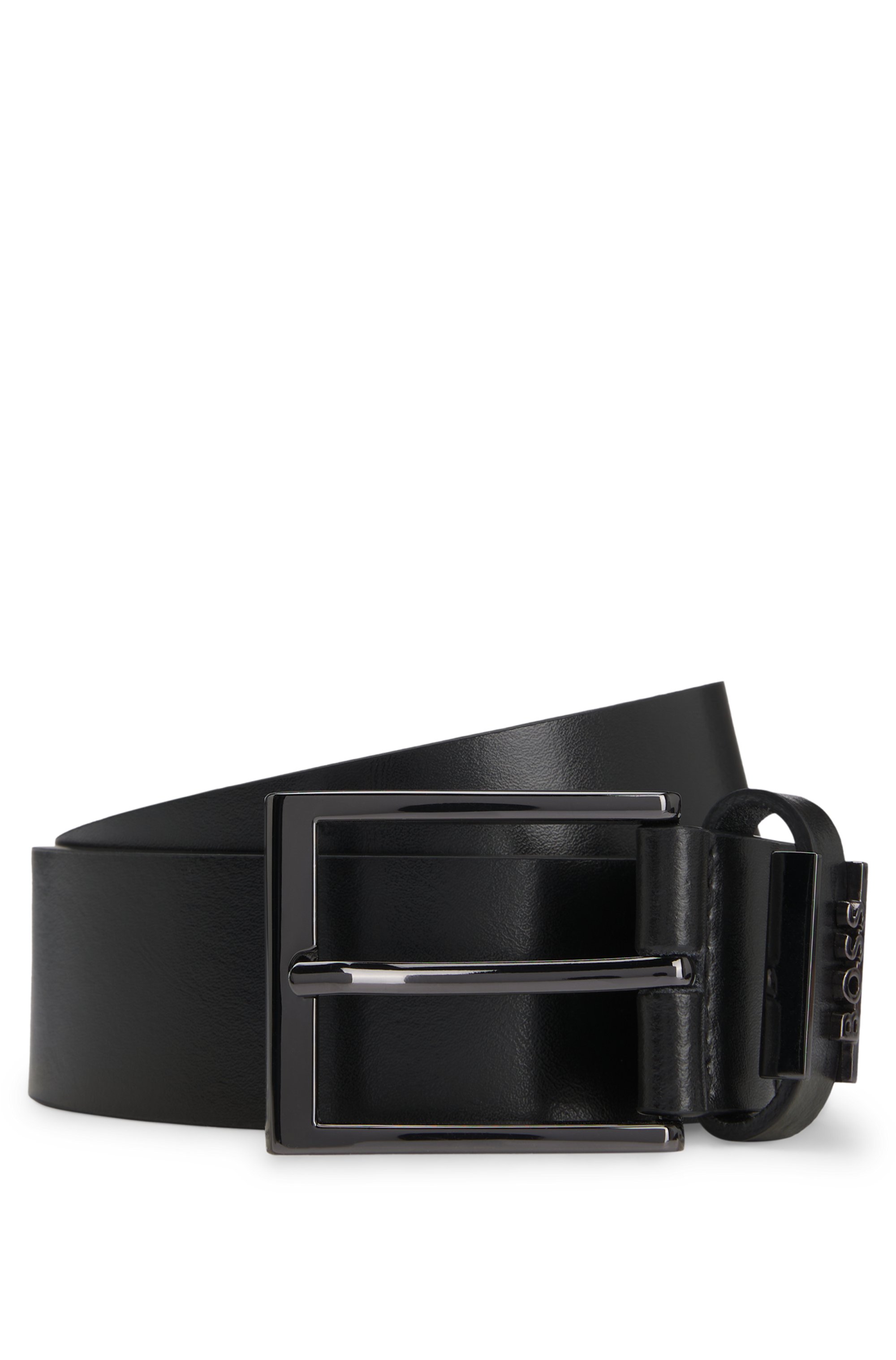 Italian-leather belt with logo keeper