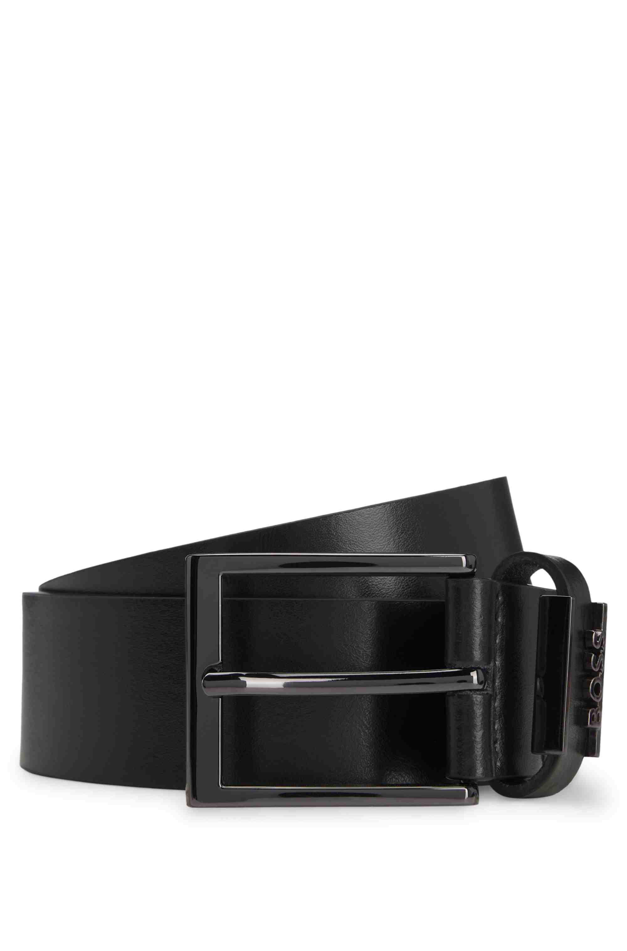 Italian-leather belt with logo keeper