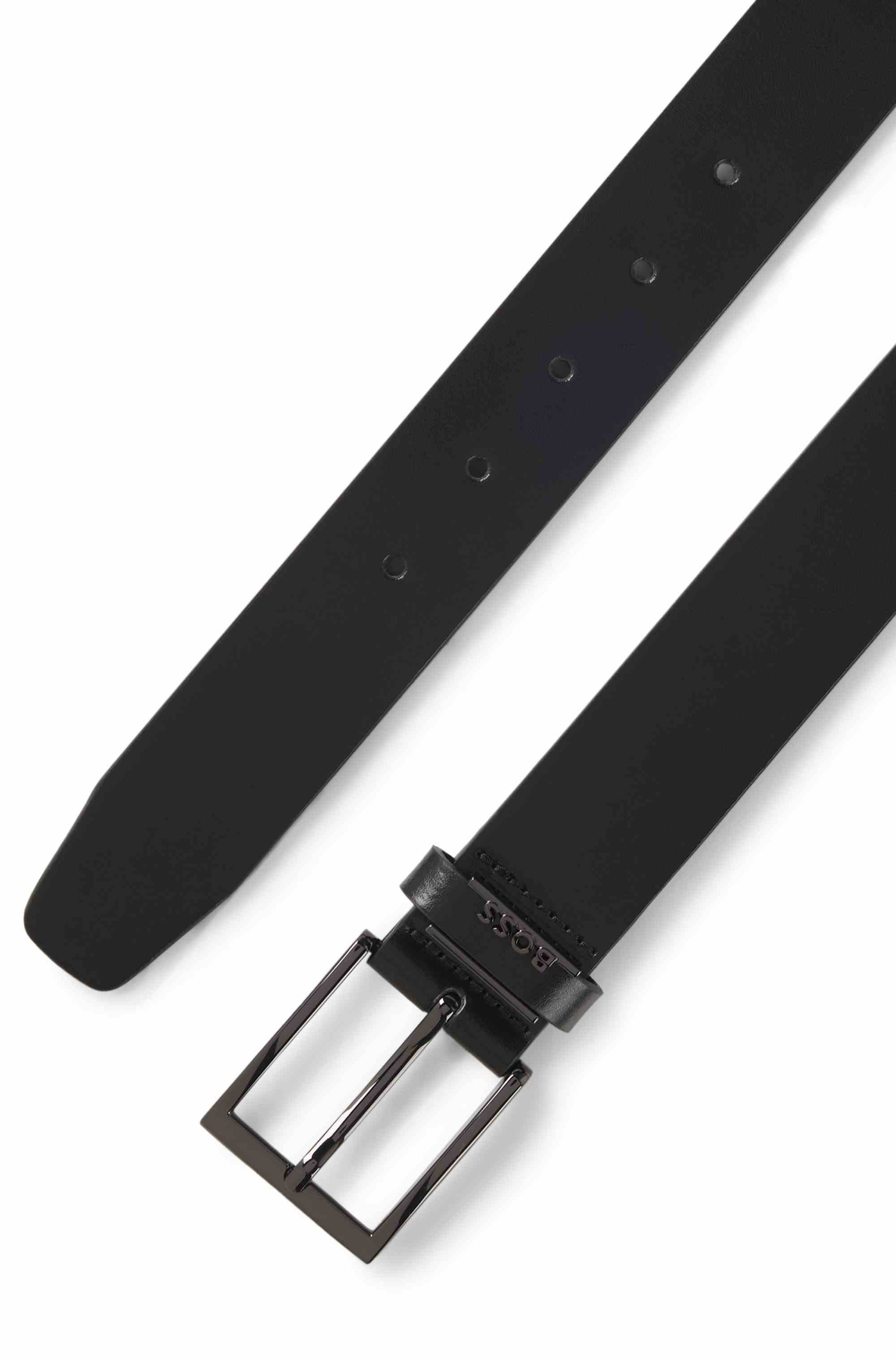 Italian-leather belt with brushed gunmetal hardware