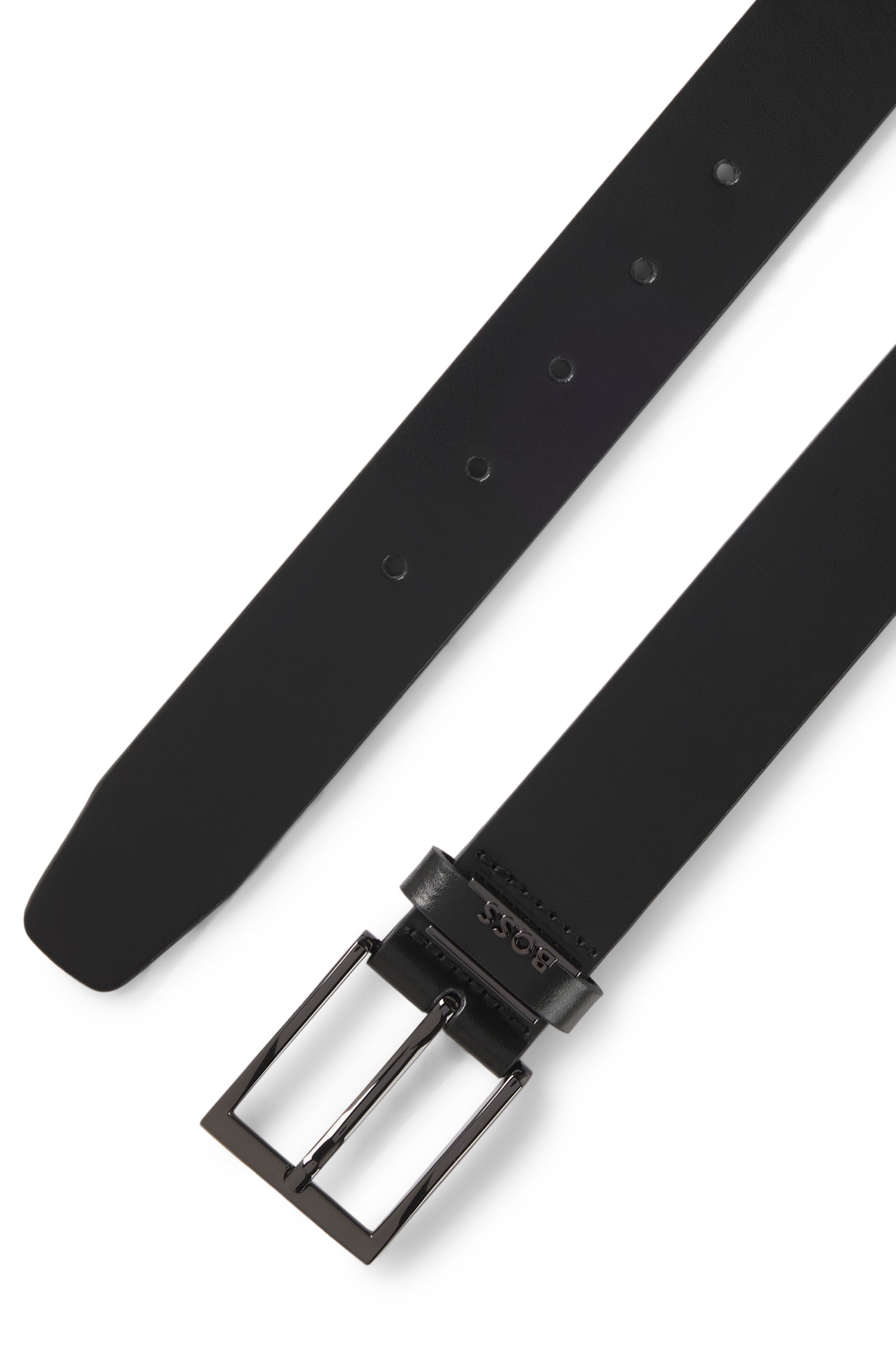 Italian-leather belt with brushed gunmetal hardware