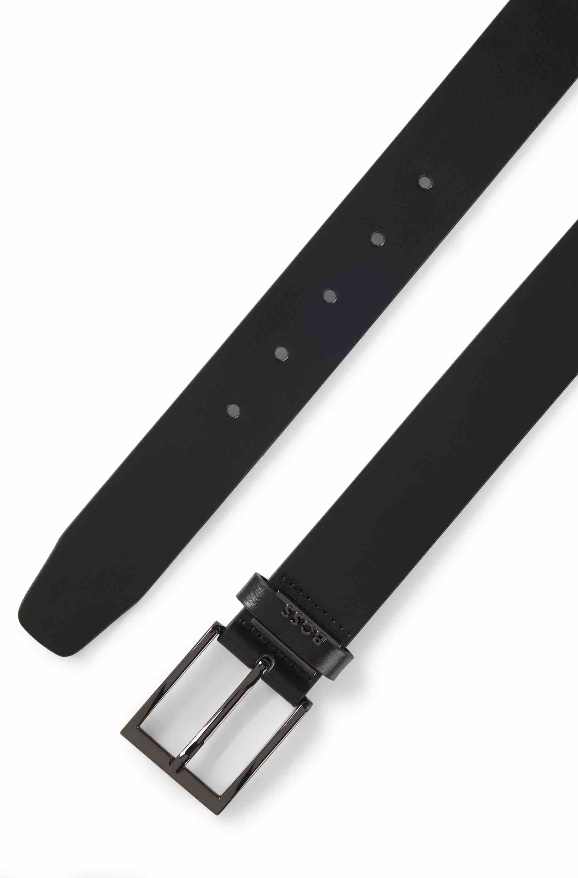 Italian-leather belt with logo-trimmed keeper