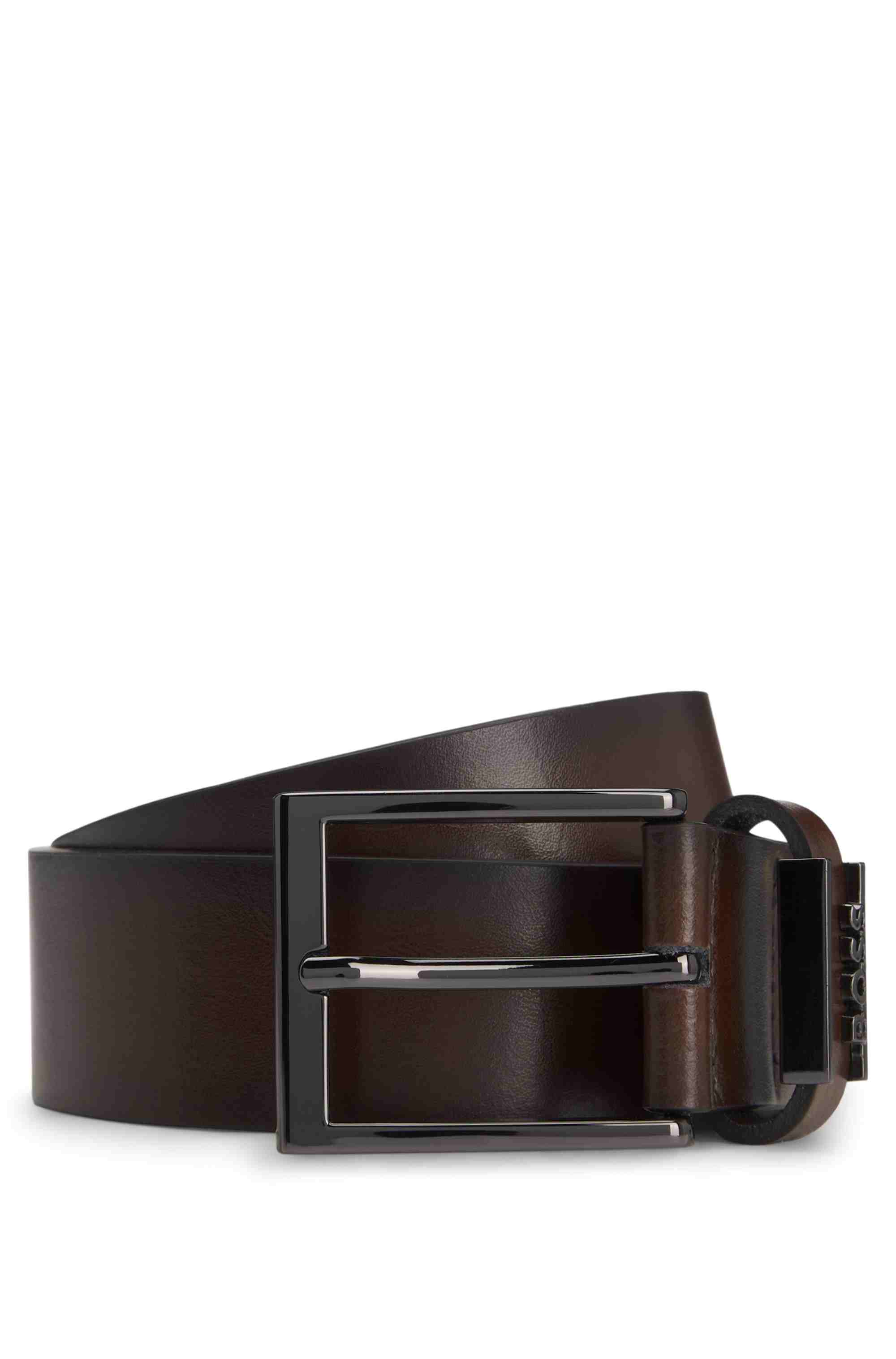 Italian-leather belt with brushed gunmetal hardware